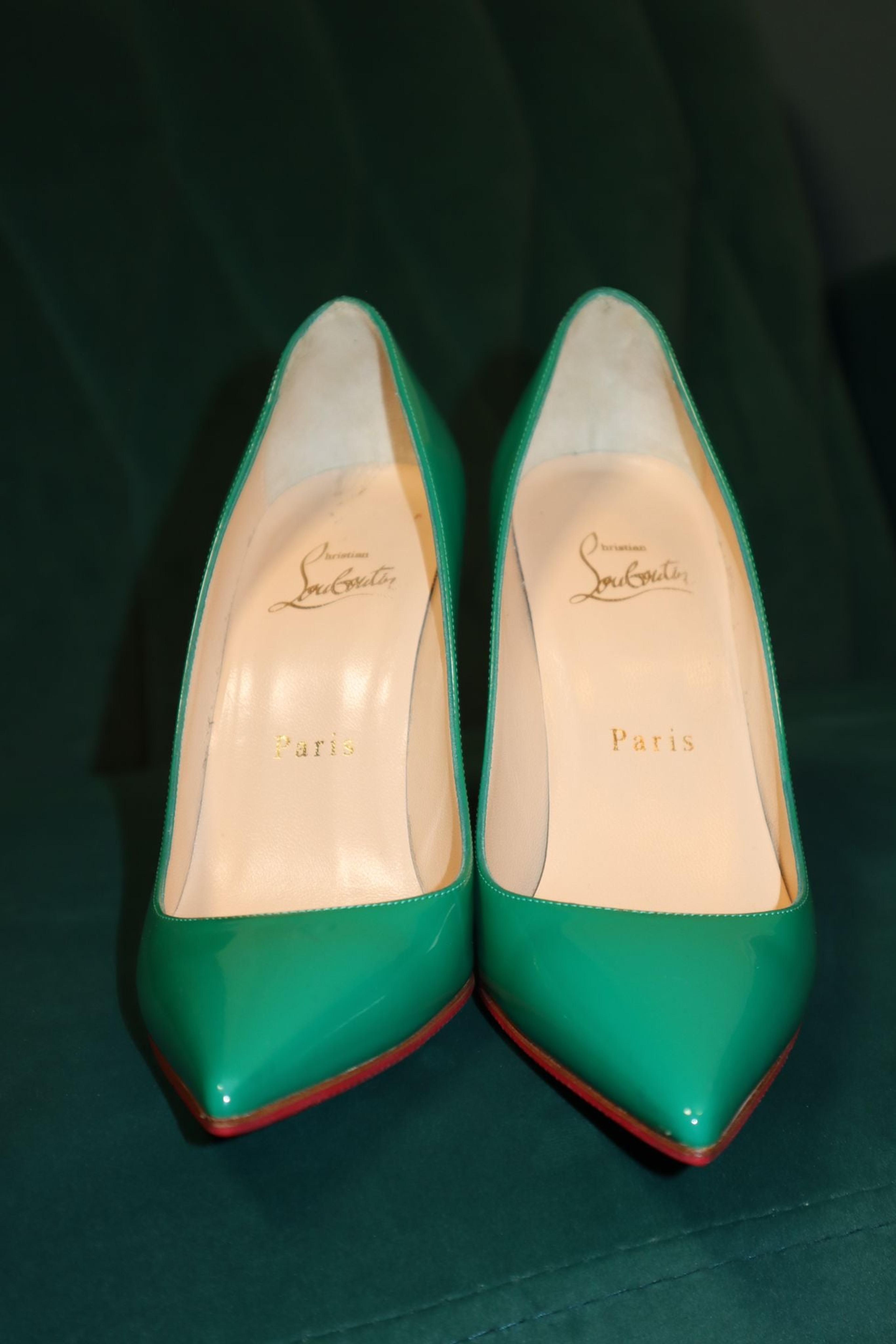 Alternate View 3 of Pre-Owned Christian Louboutin Green Patent Leather Kate Pumps 35