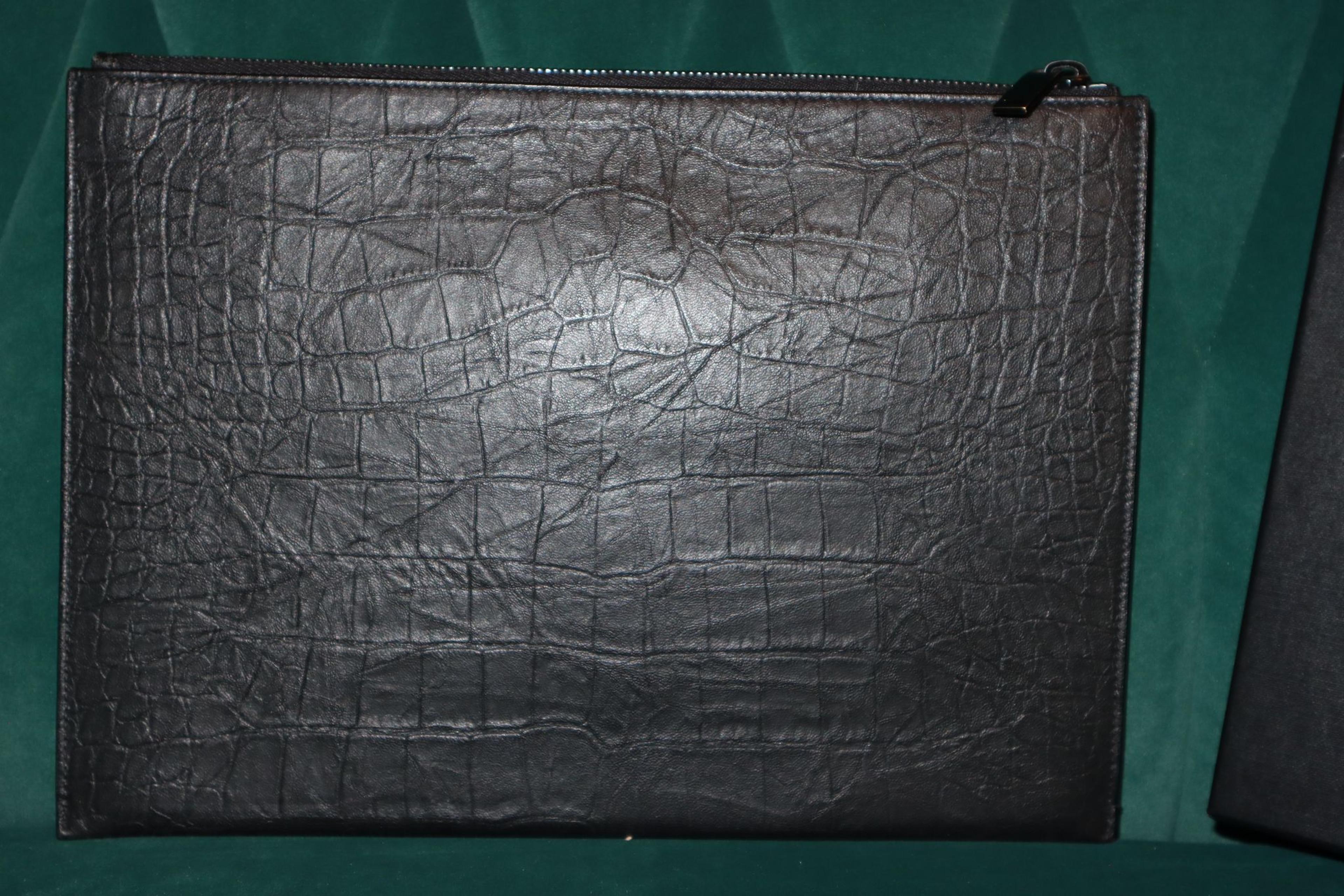 Alternate View 2 of Saint Laurent Black Croc Embossed Leather Monogram Pouch Small
