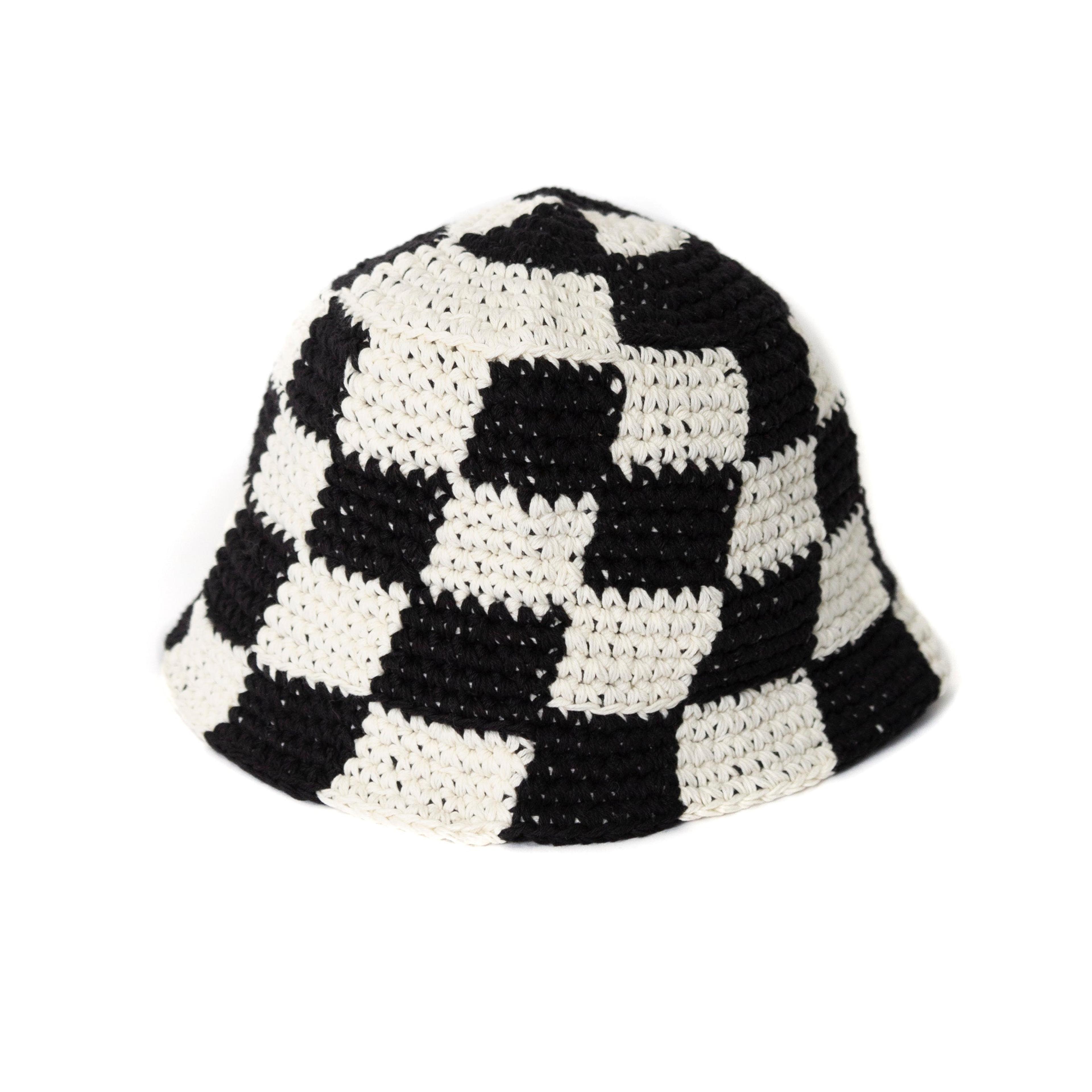 Checkerboard Crochet Black Bucket Hat