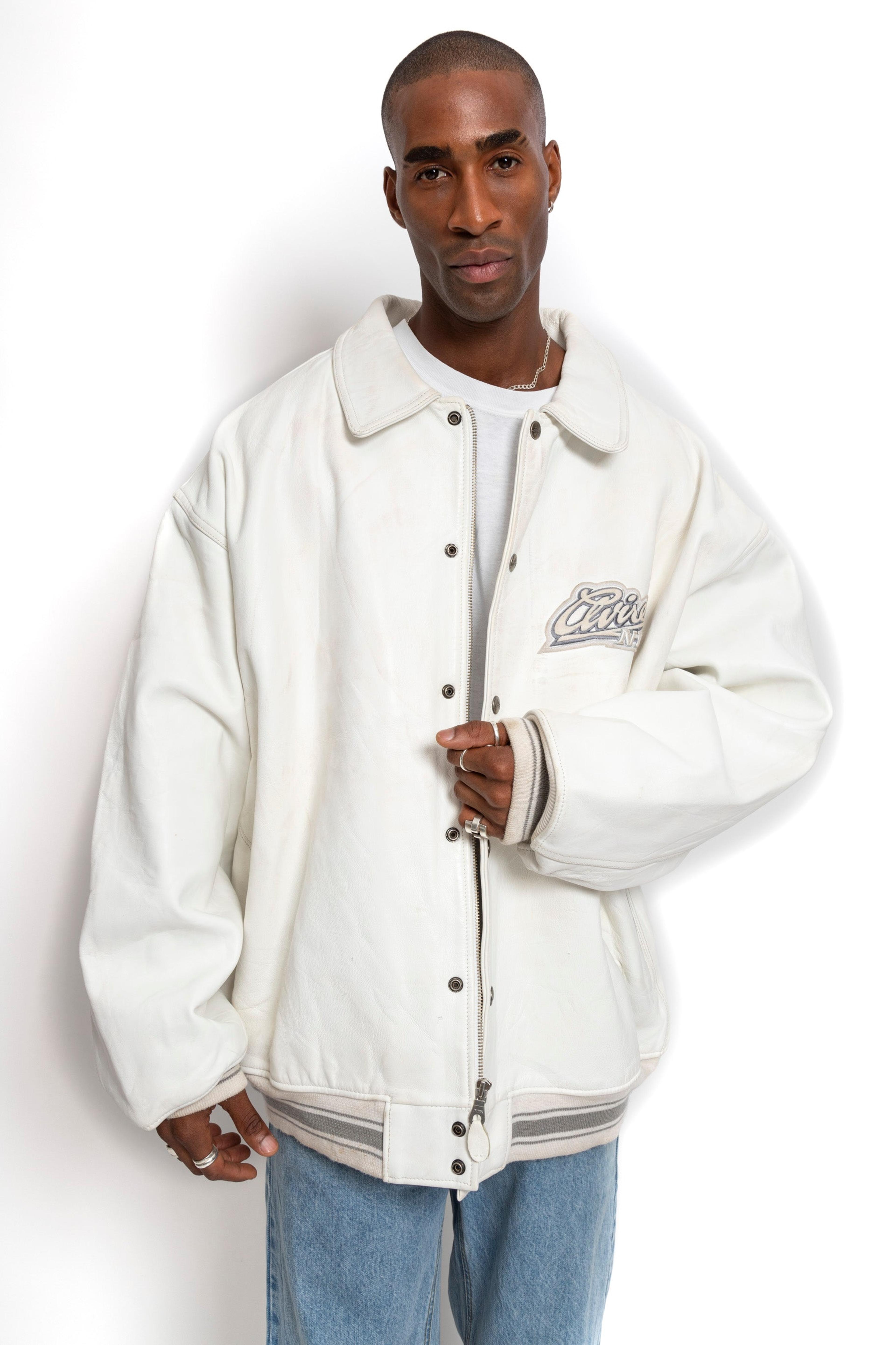 90s Avirex NYC Whiteout Leather Jacket