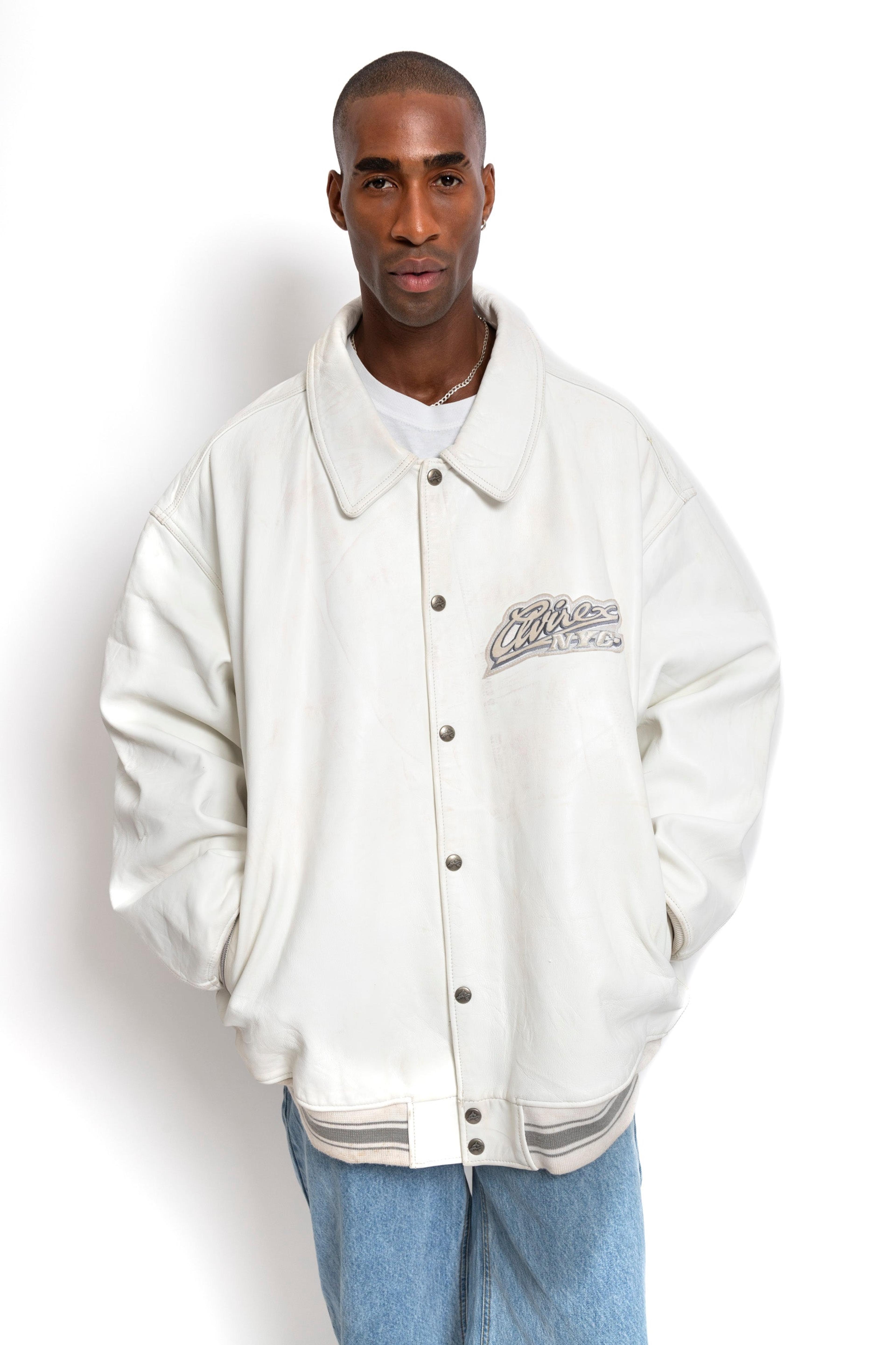 Alternate View 4 of 90s Avirex NYC Whiteout Leather Jacket