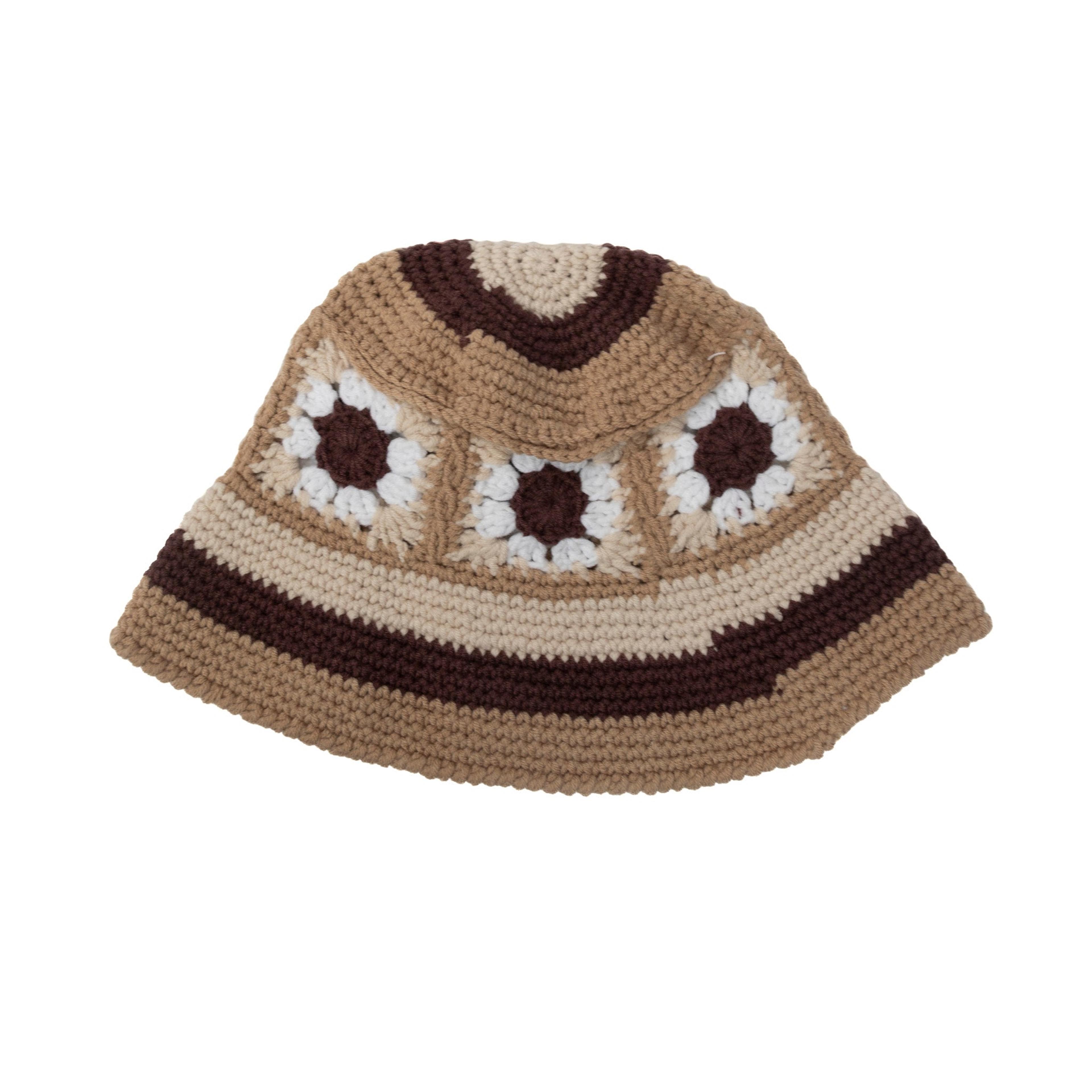 Brown Floral Crochet Bucket Hat