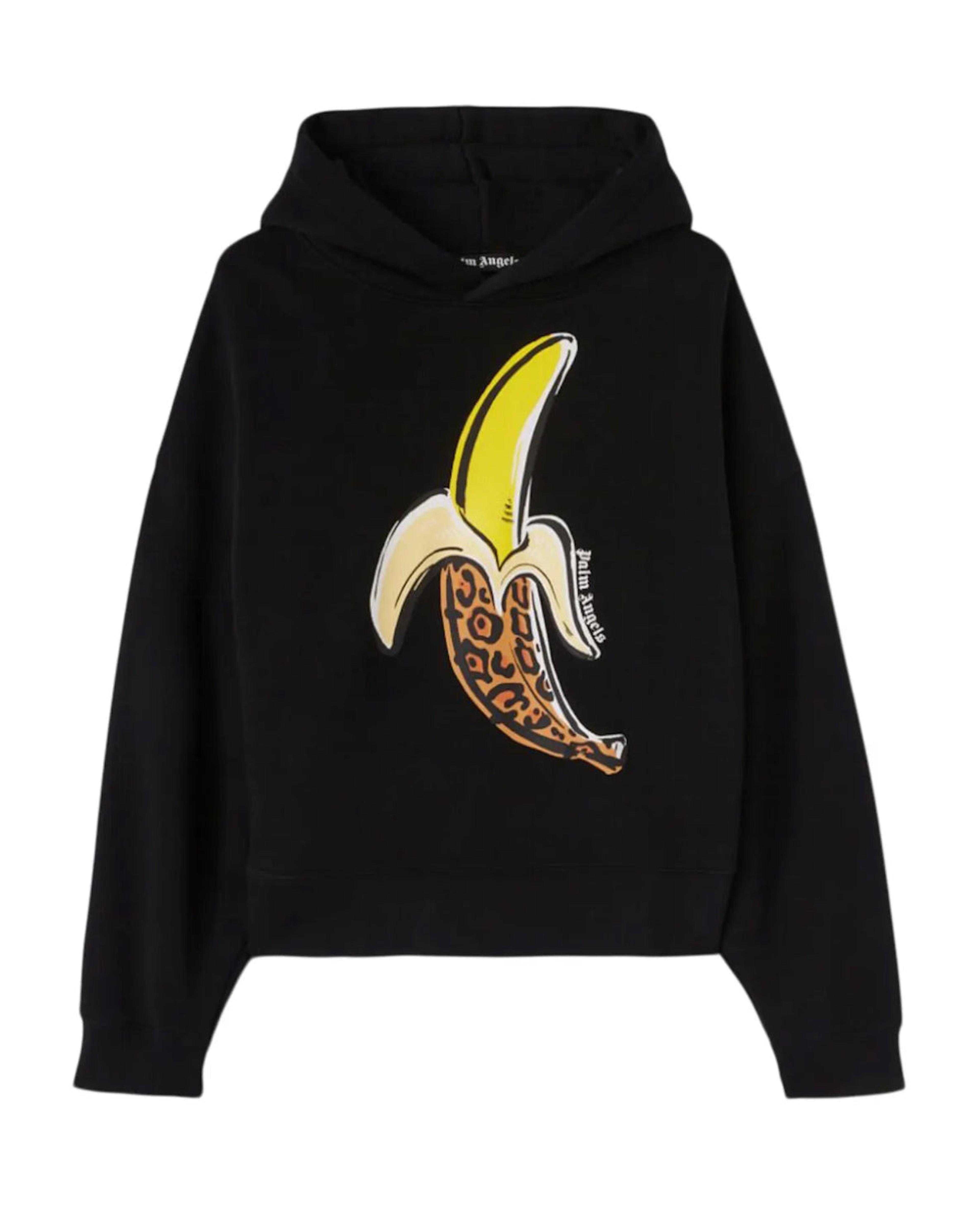 PALM ANGELS Logo Banana Leopard Black Hoodie