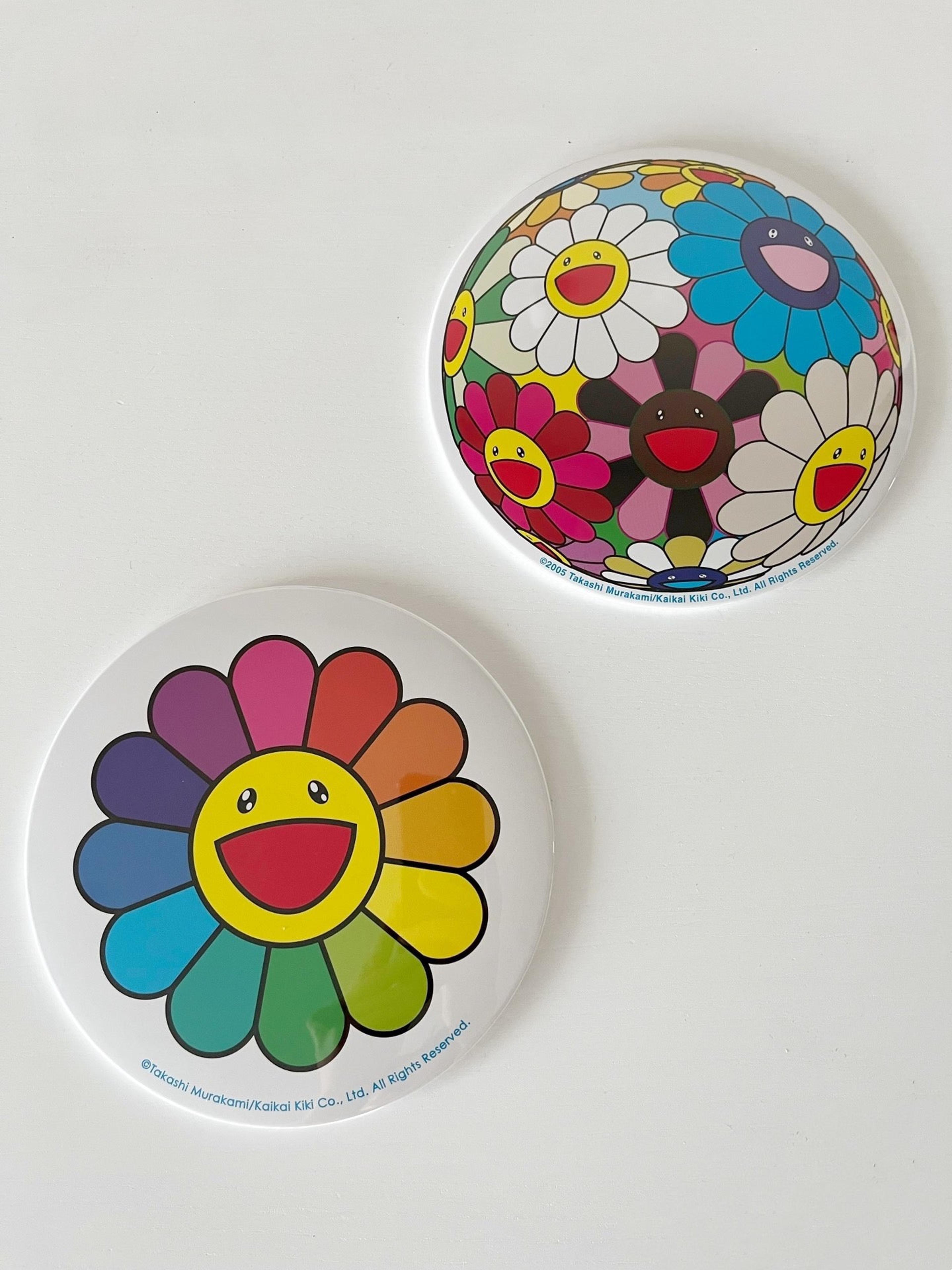 Takashi Murakami large 6" frame rainbow flower badge with easel 