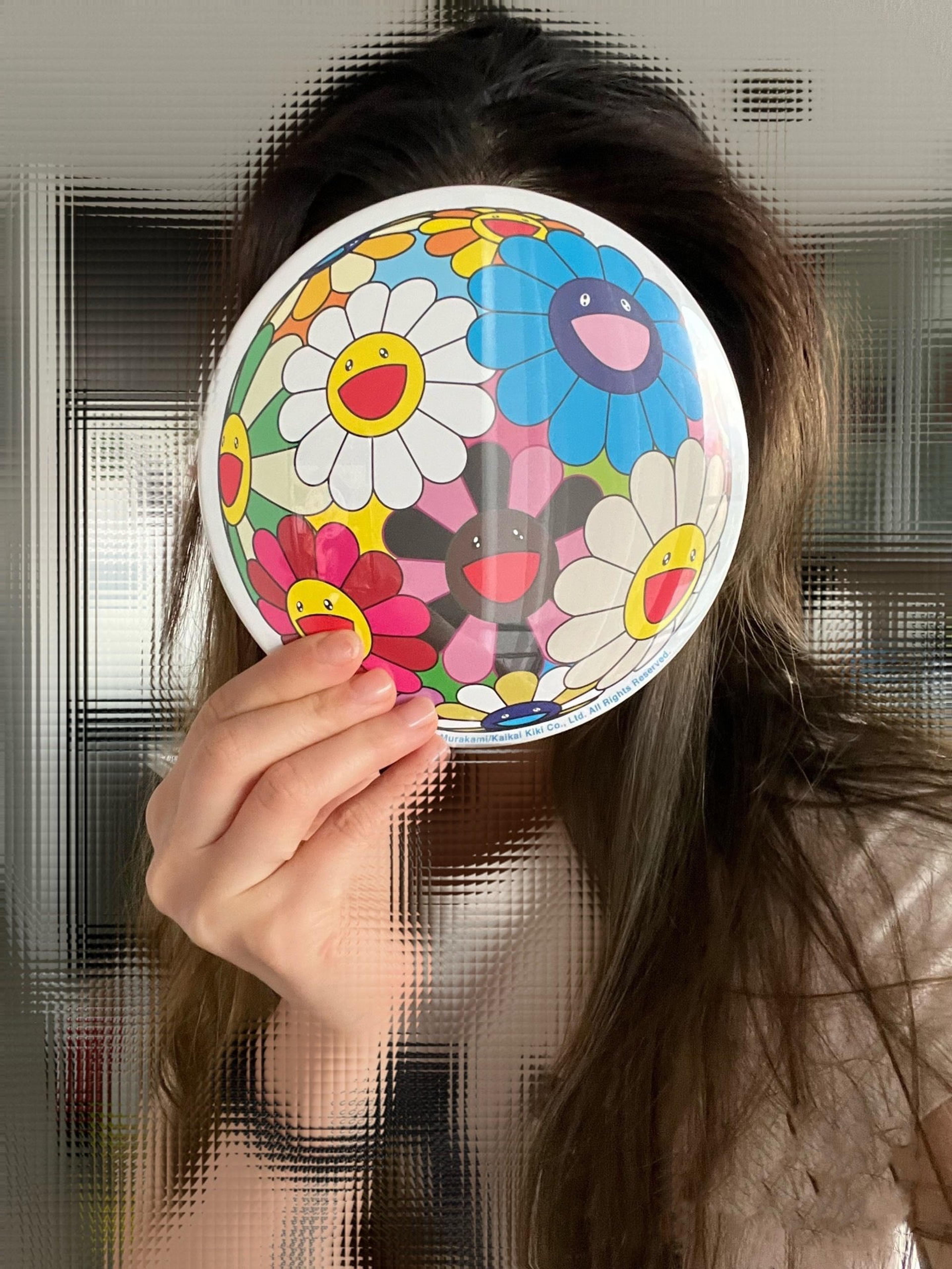 Alternate View 3 of Takashi Murakami large 6" frame rainbow flower badge with easel 