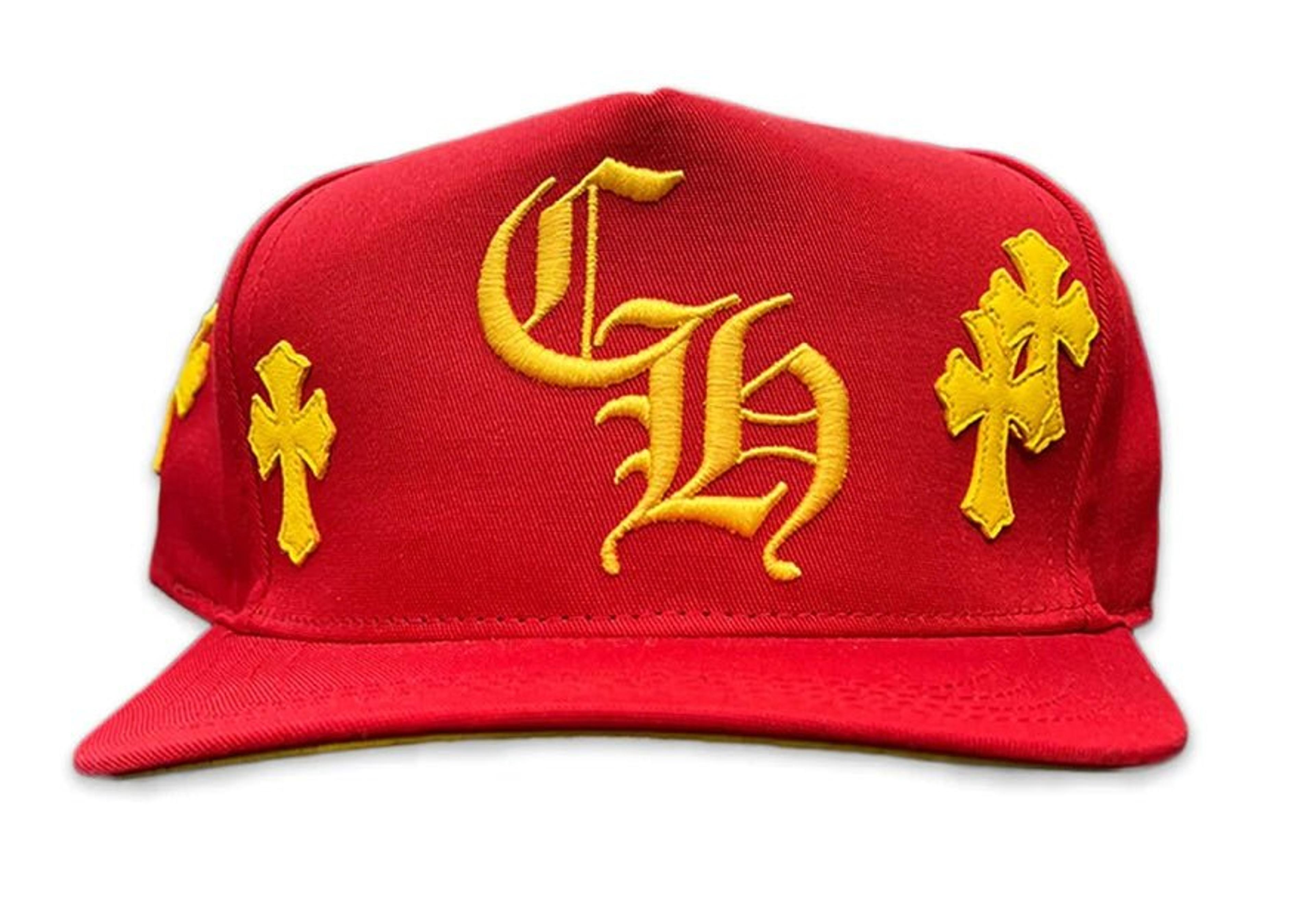 Chrome Hearts Leather Patches Snapback Hat Red / Yellow