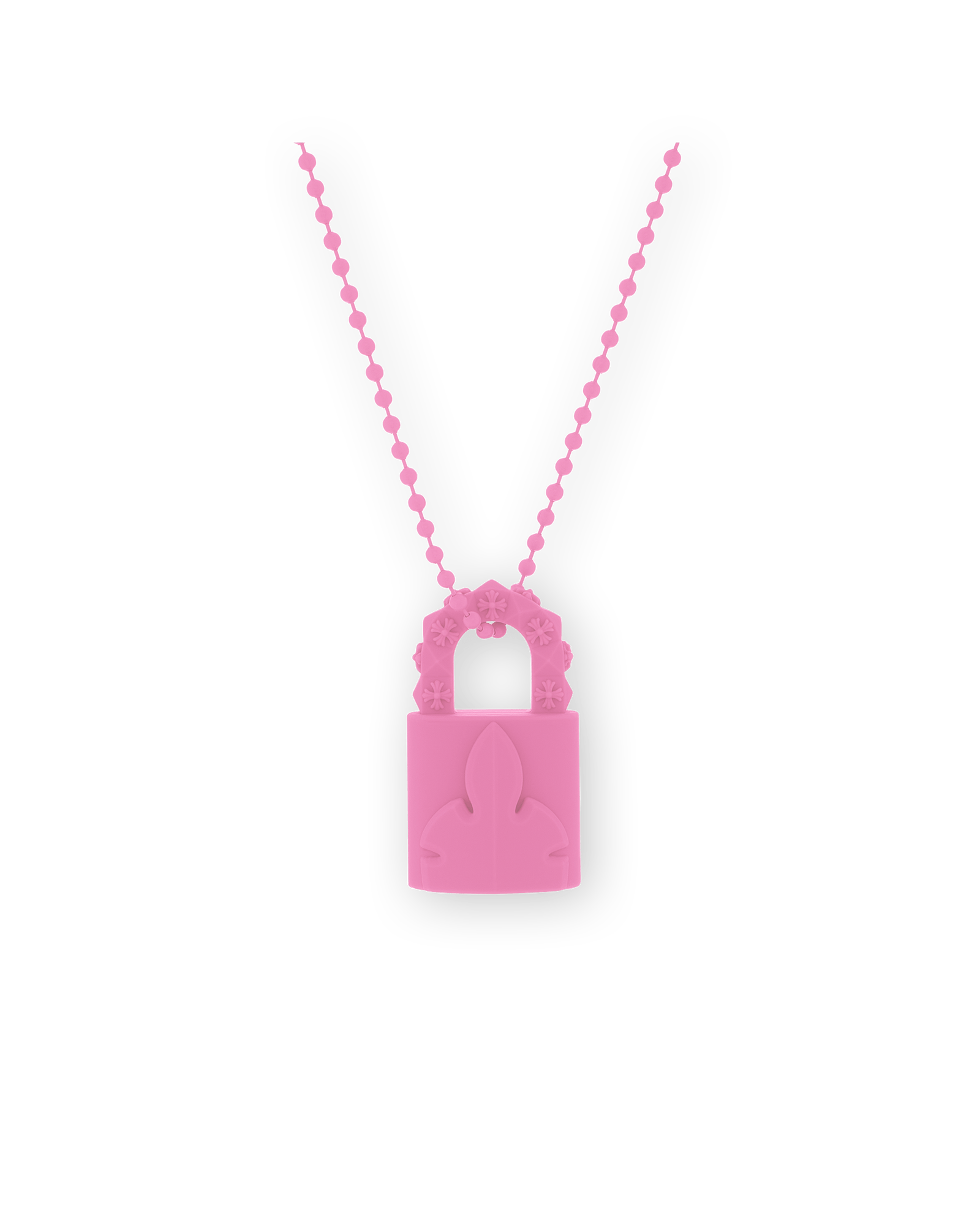 Chrome Hearts Silichrome Padlock Fleurknee Necklace Pink