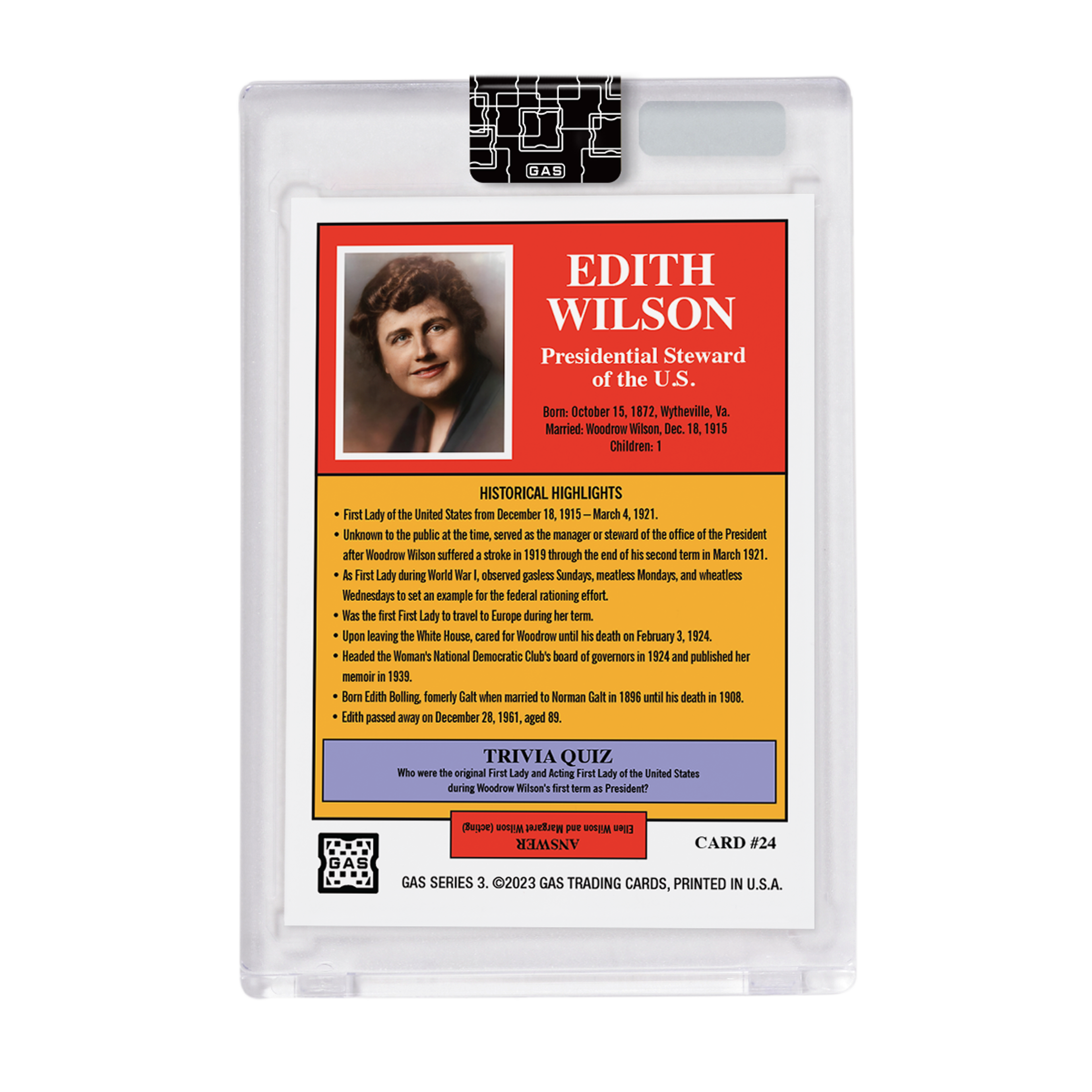 Alternate View 2 of GAS Series 3 #24 Edith Wilson Trading Card #’d to 25