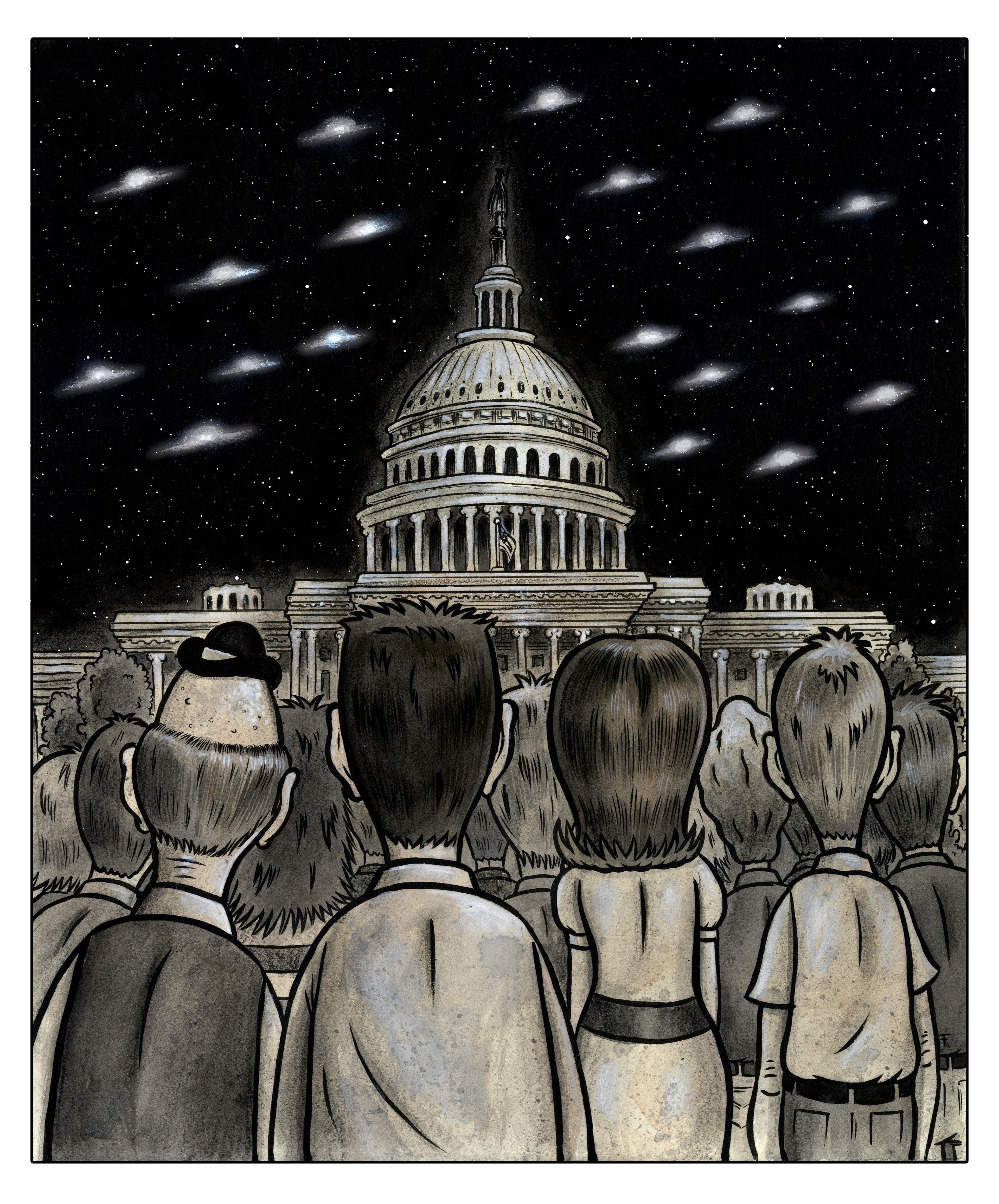 "SAUCERS OVER WASHINGTON" 13X19 UFO  Print by Frank Forte
