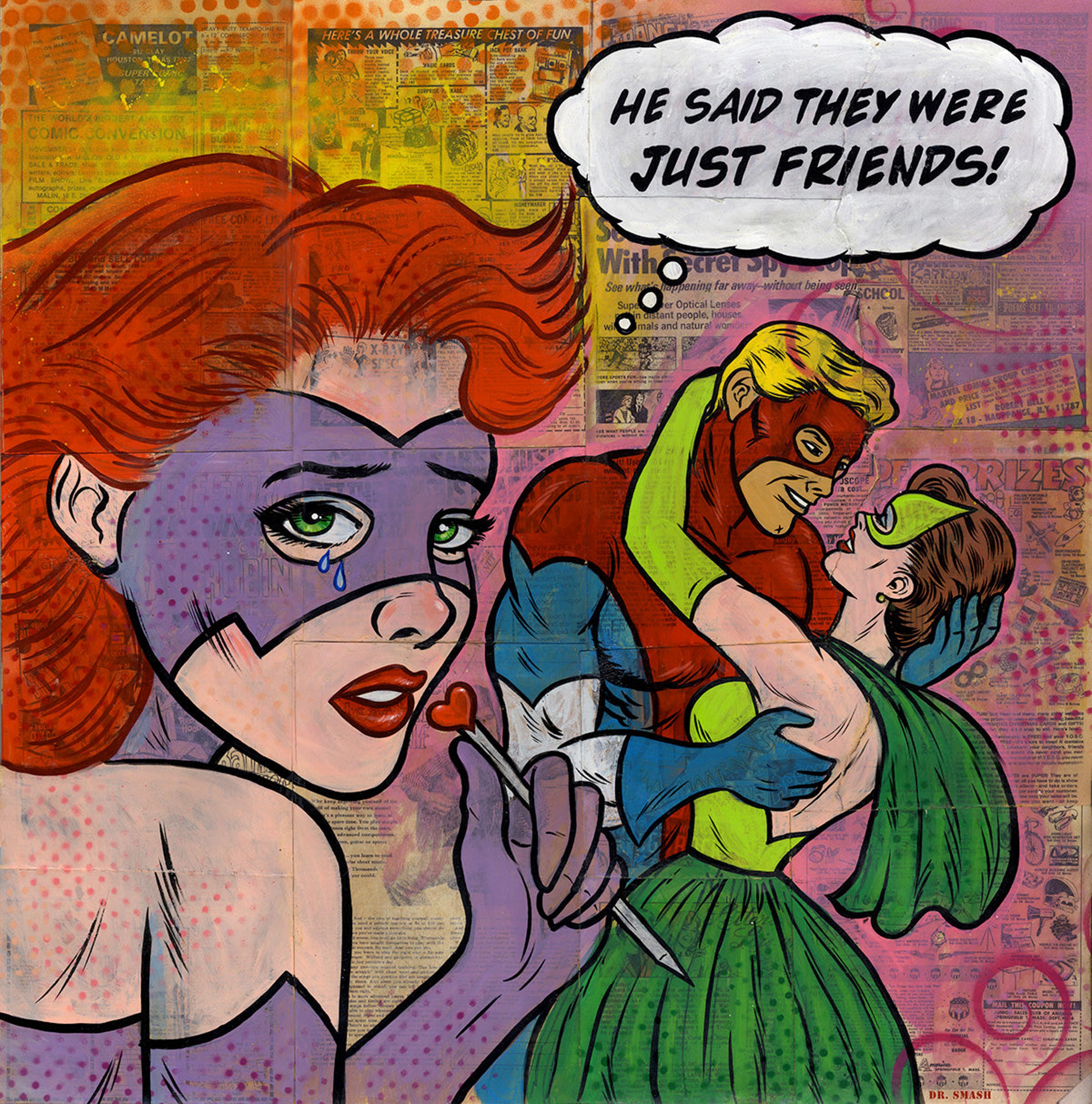 "HE SAID THEY WERE JUST FRIENDS" Neo-pop Art Original painting b