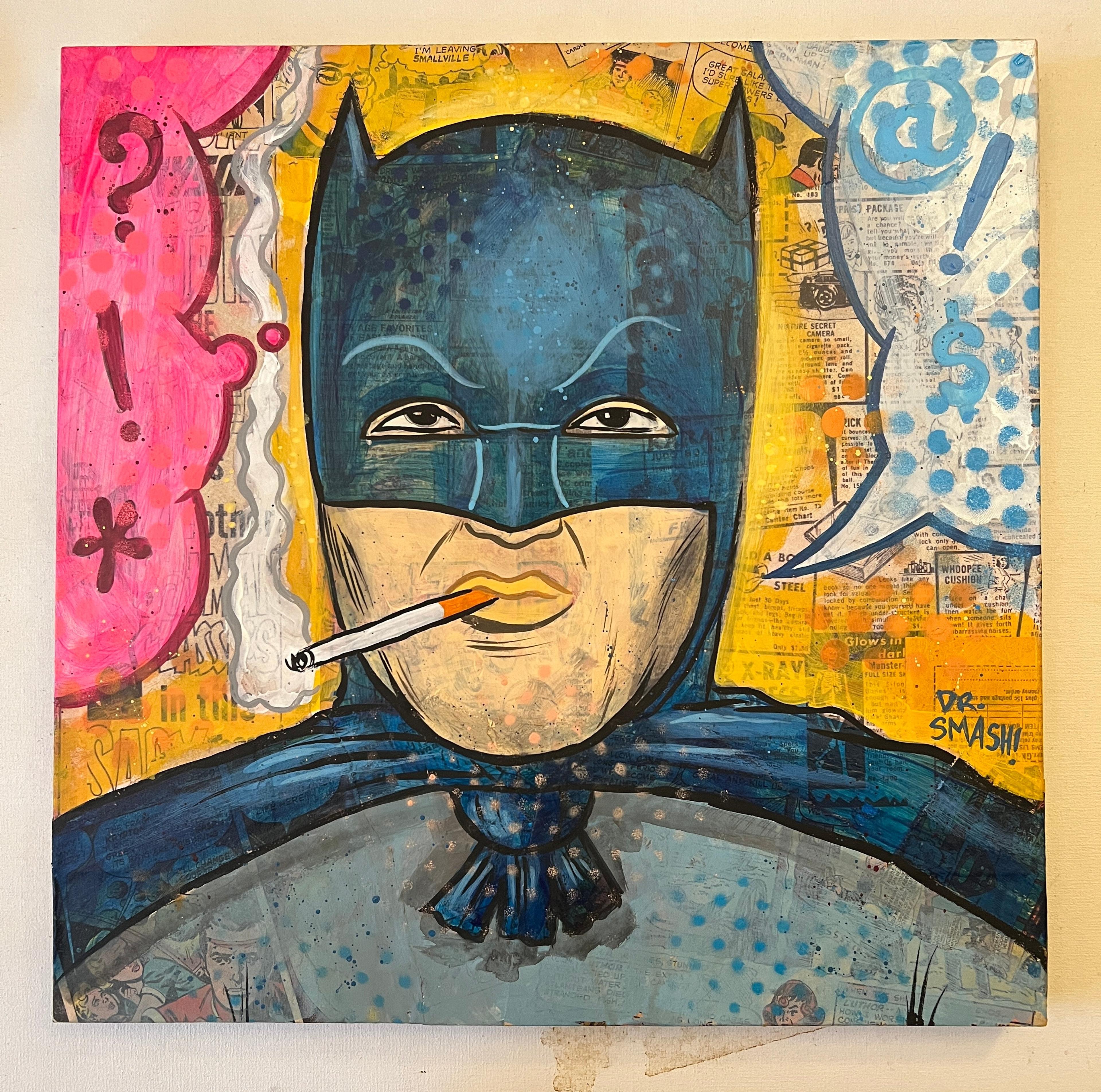 Batman ‘66 with Cigarette Neo-pop Art Original painting by Dr.