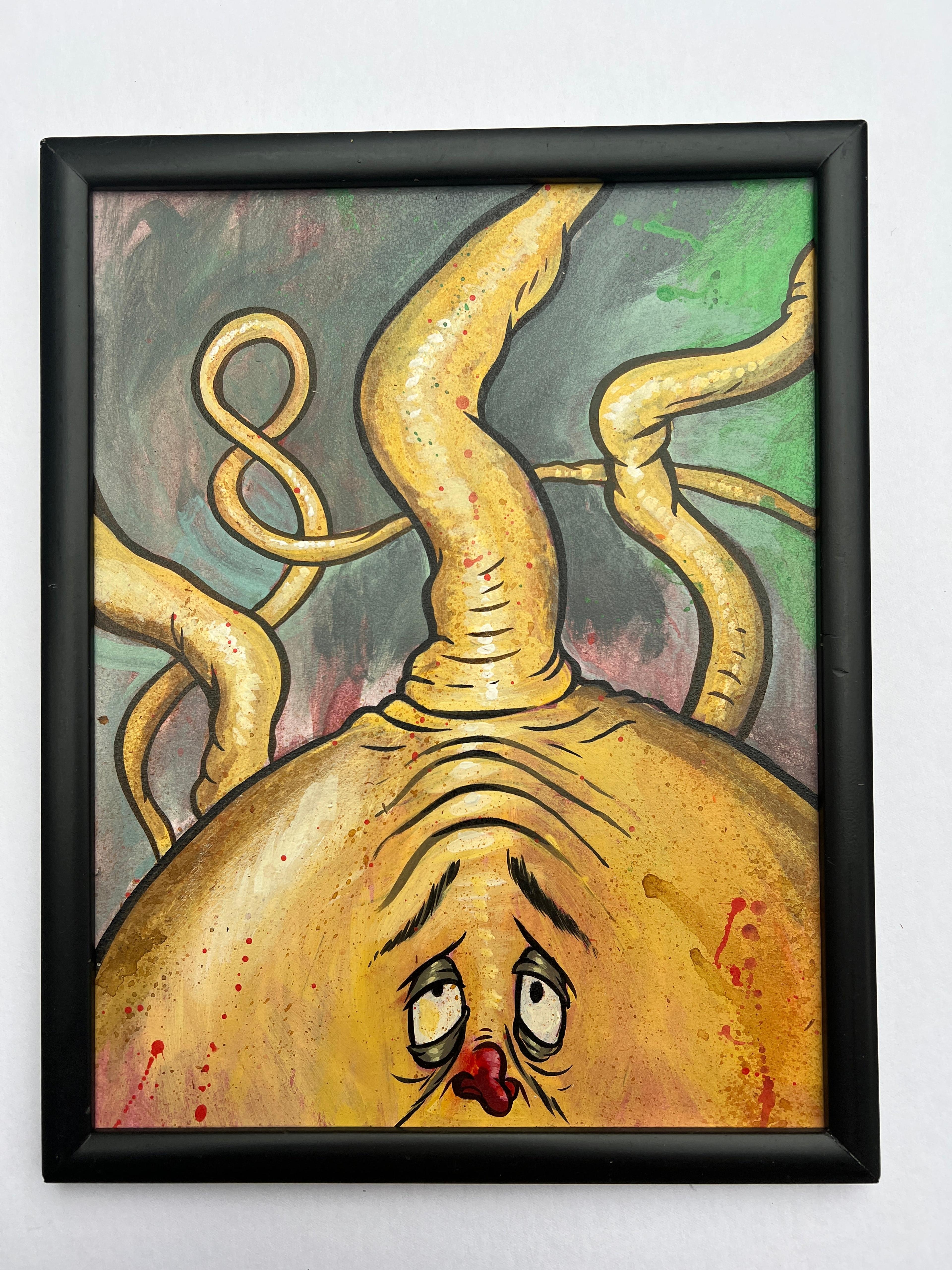 “Yellow Cartoonoid with Tentacles”Art Original painting by F