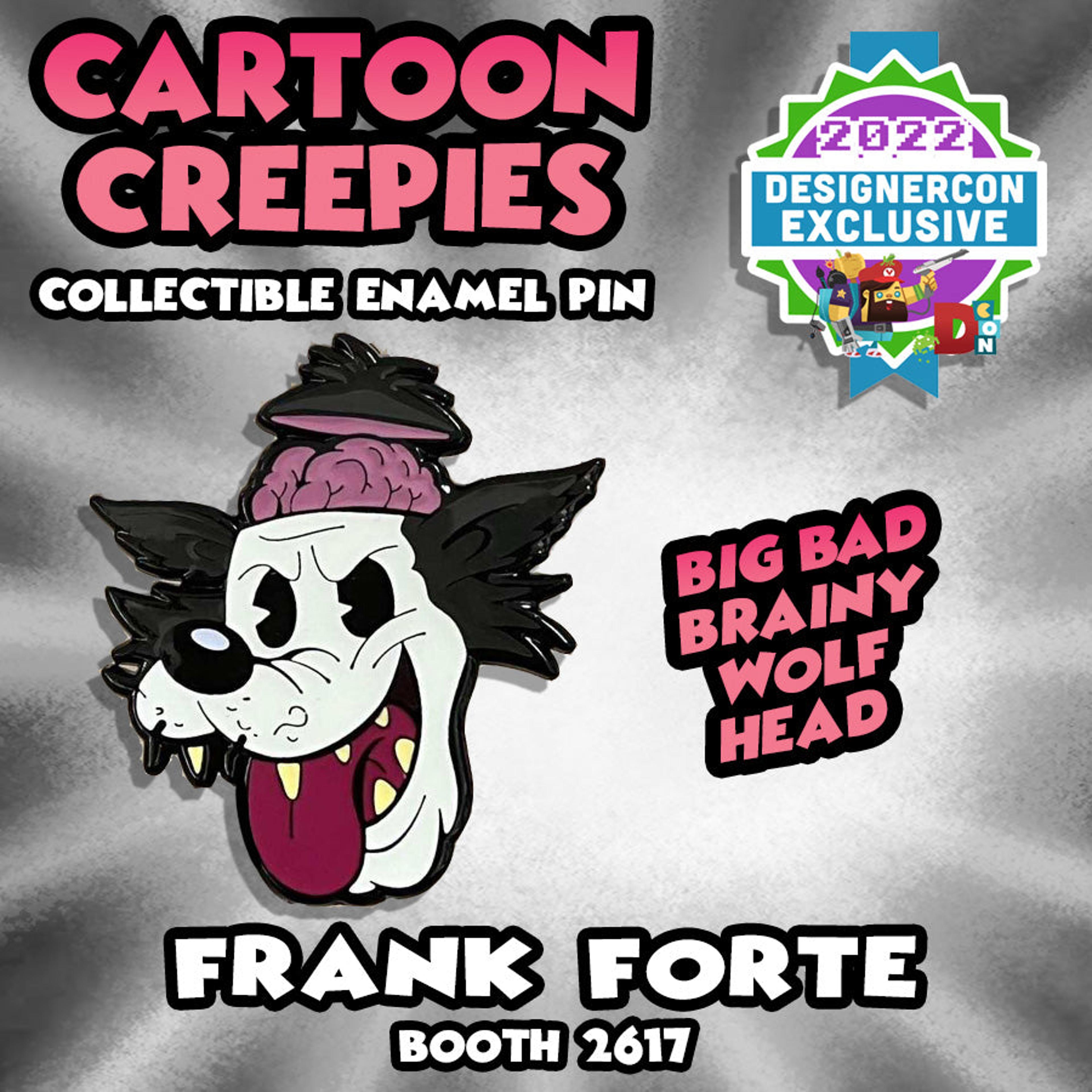 Cartoon Creepies-Brainy Wolf Head-1.5" Soft Enamel pin