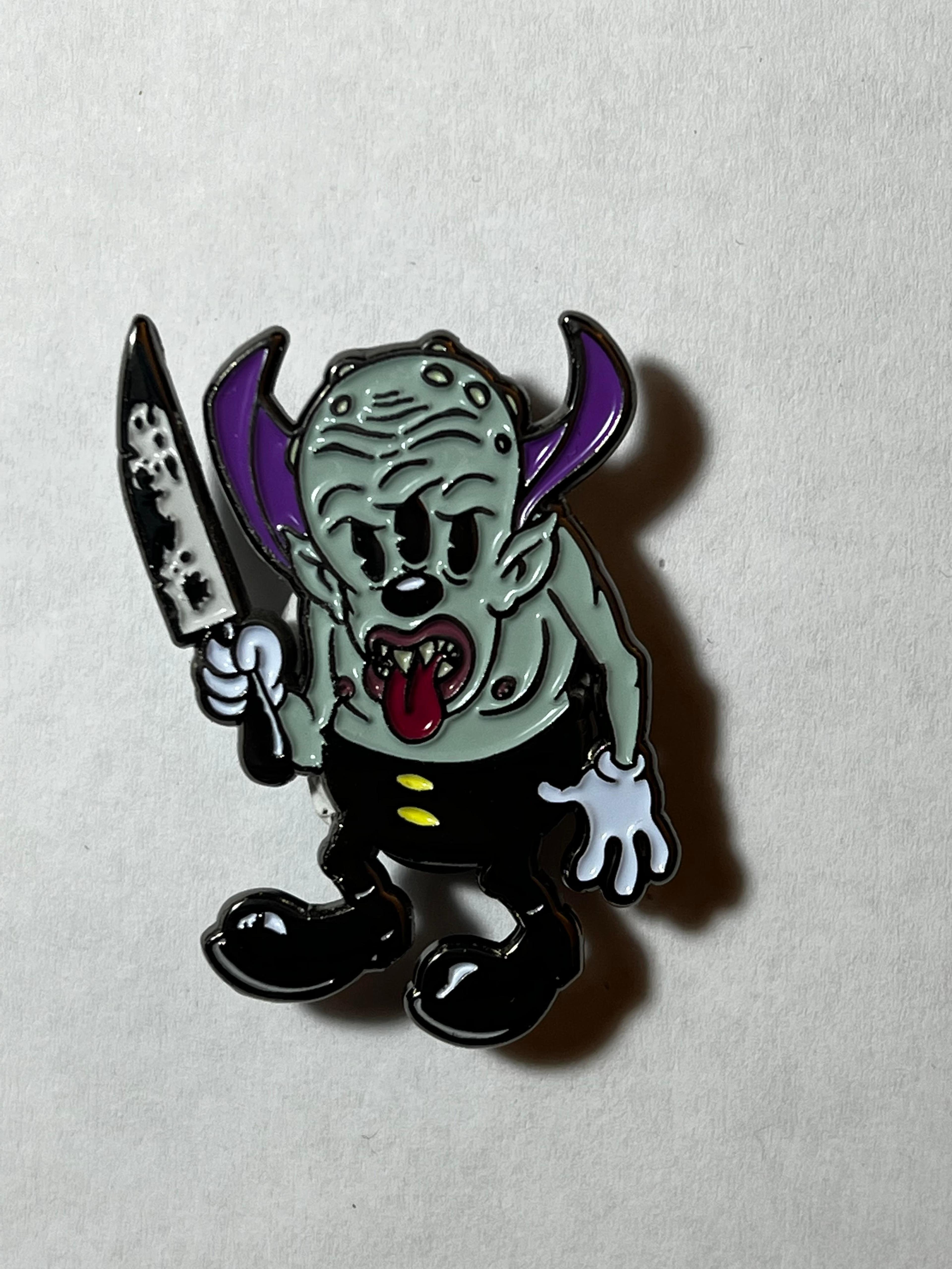 Alternate View 3 of Cartoon Creepies-Triclops with a Knife-1.75" Soft Enamel pin