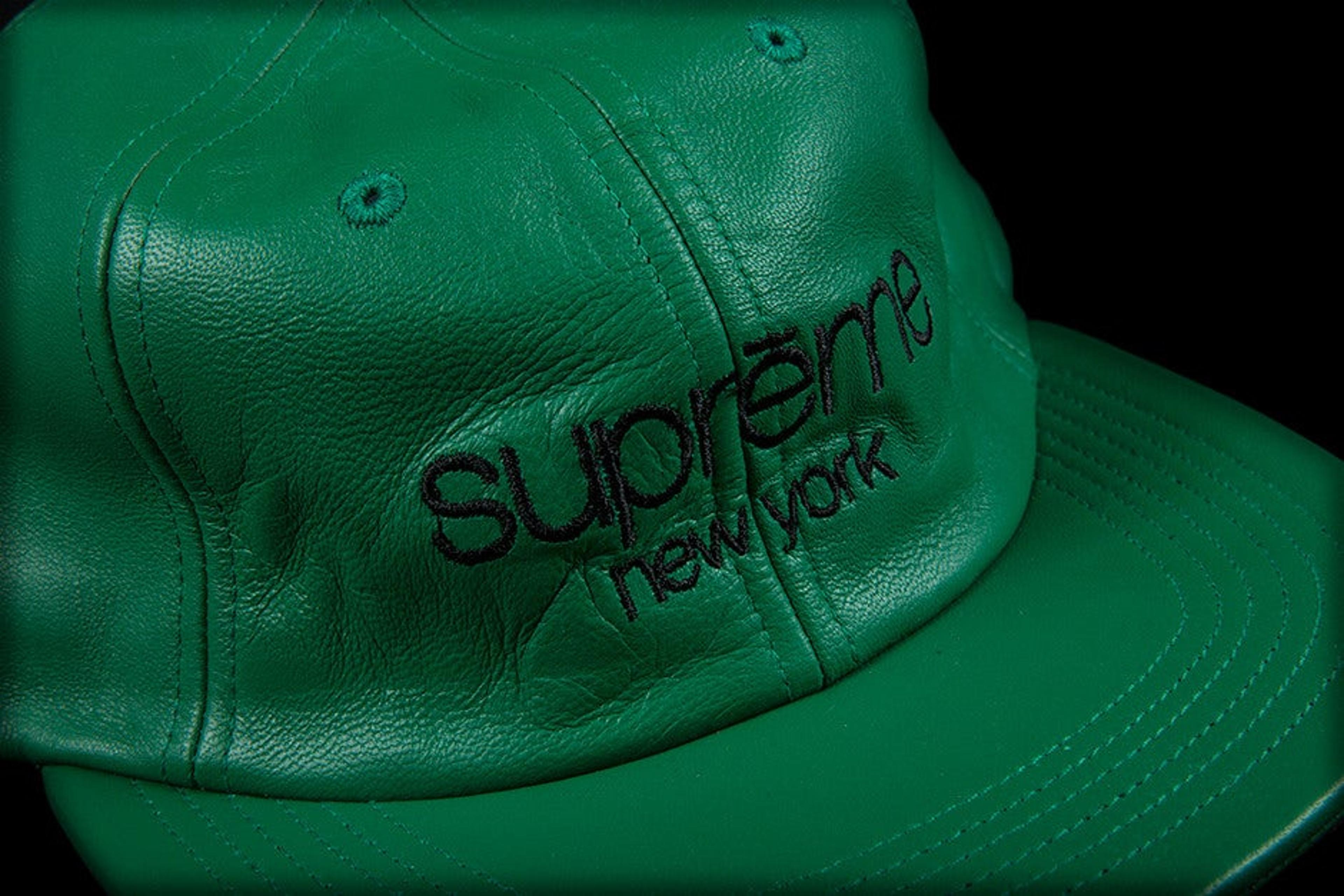 Supreme Leather Classic Logo 6 Panel Hat