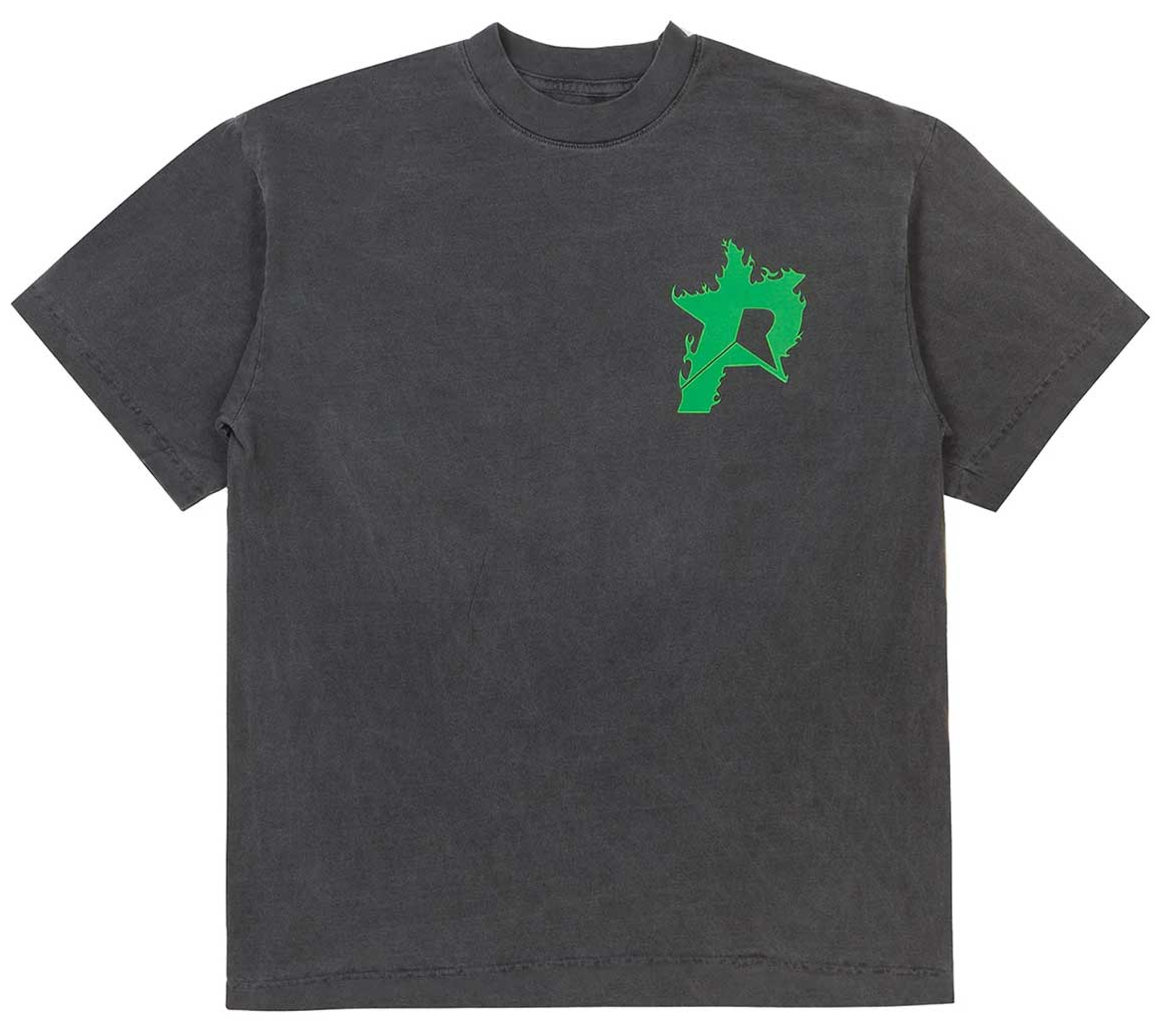 Pieces P Star Green Flames T-Shirt Washed Black