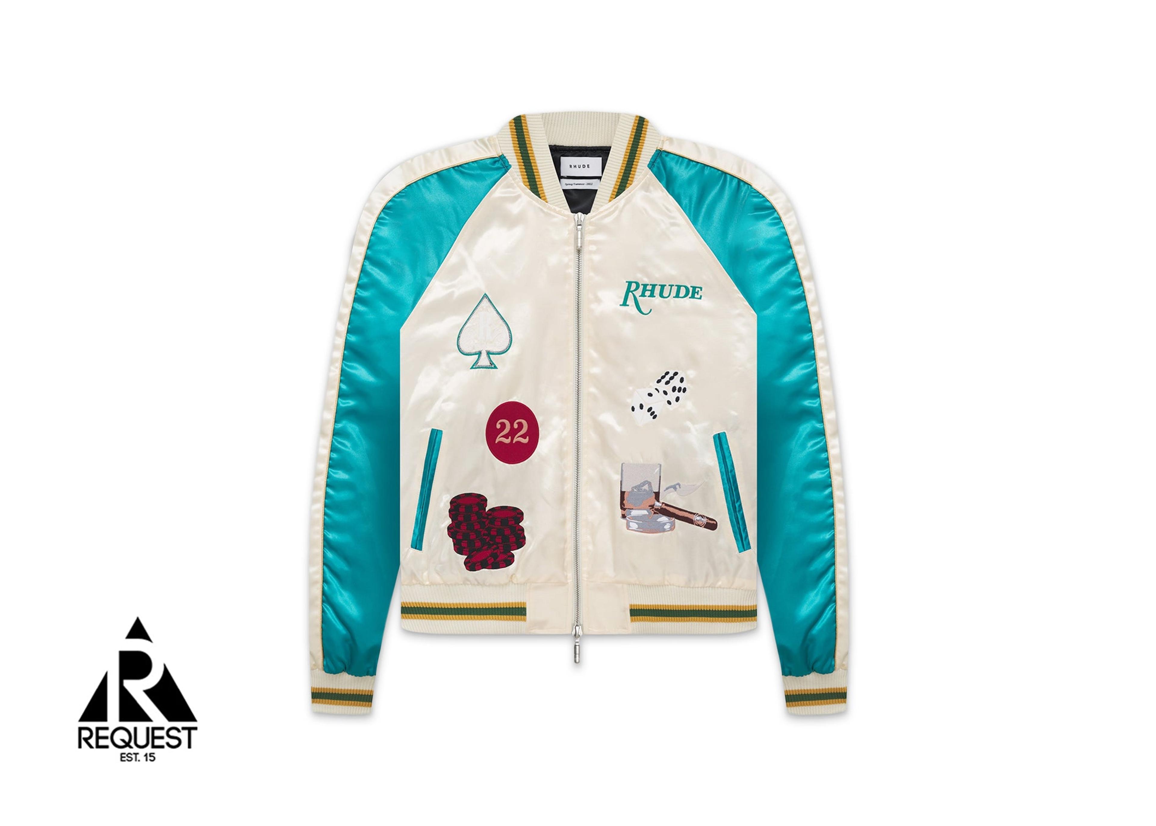 Smoking Satin Bomber Jacket "Off-White/Turquoise"