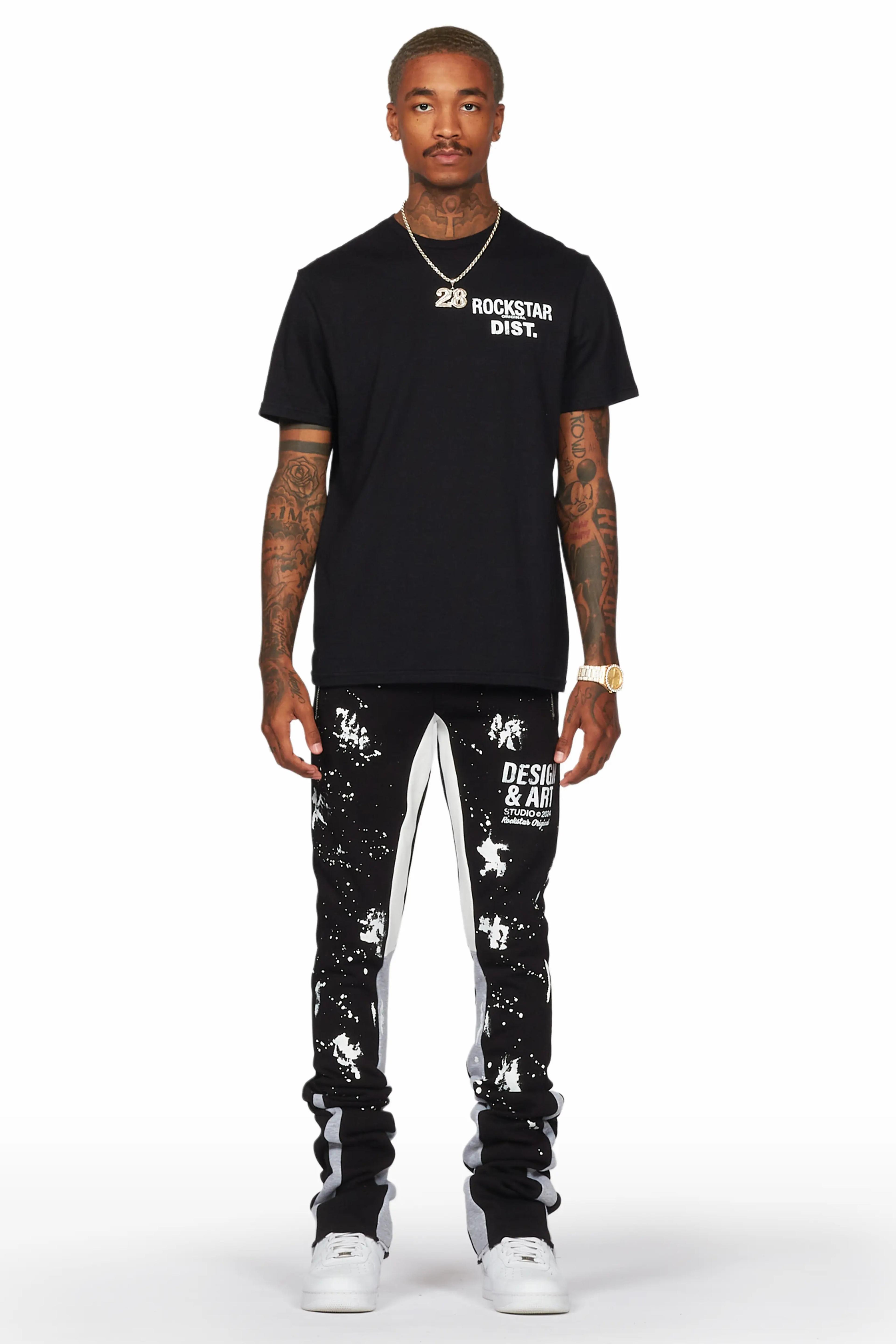 Alternate View 2 of Damone Black Super Stacked Flare Track Pant