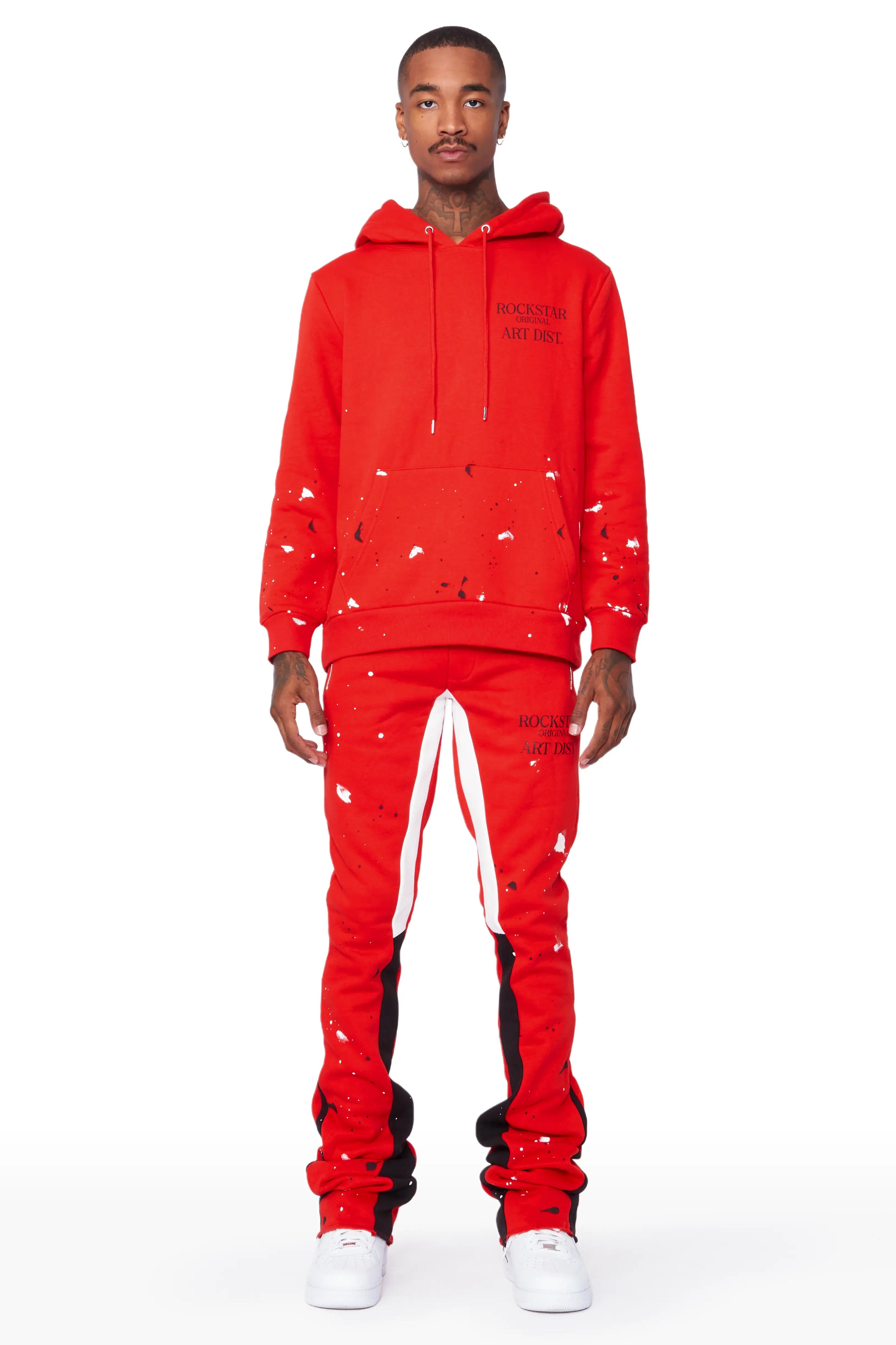 Alternate View 1 of Jaco Red Hoodie/Super Stacked Flare Pant Track Set