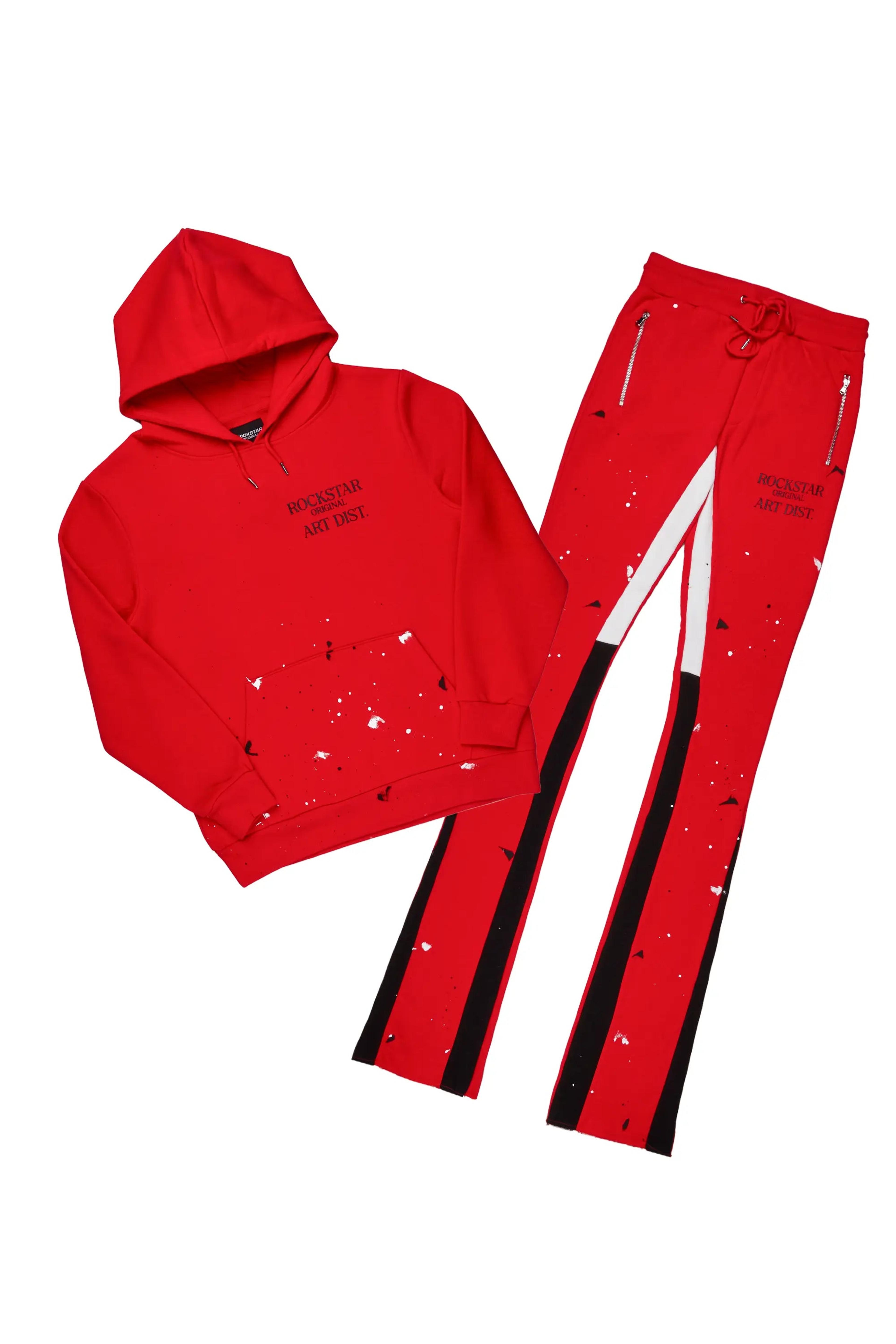 Alternate View 1 of Jaco Red Hoodie Stacked Flare Pant Track Set