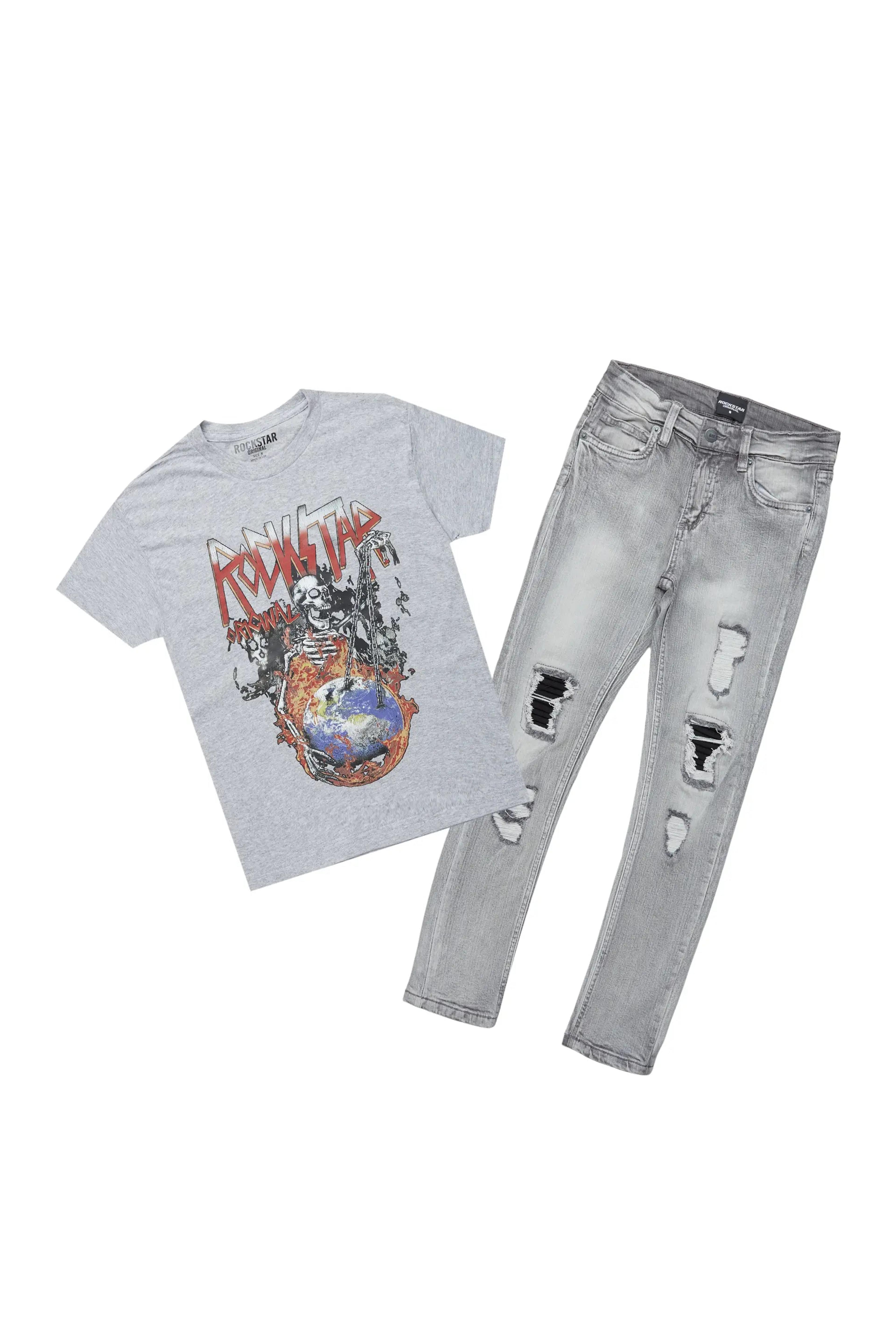 Alternate View 1 of Boys Cachi Grey T-Shirt/Skinny Jean Set