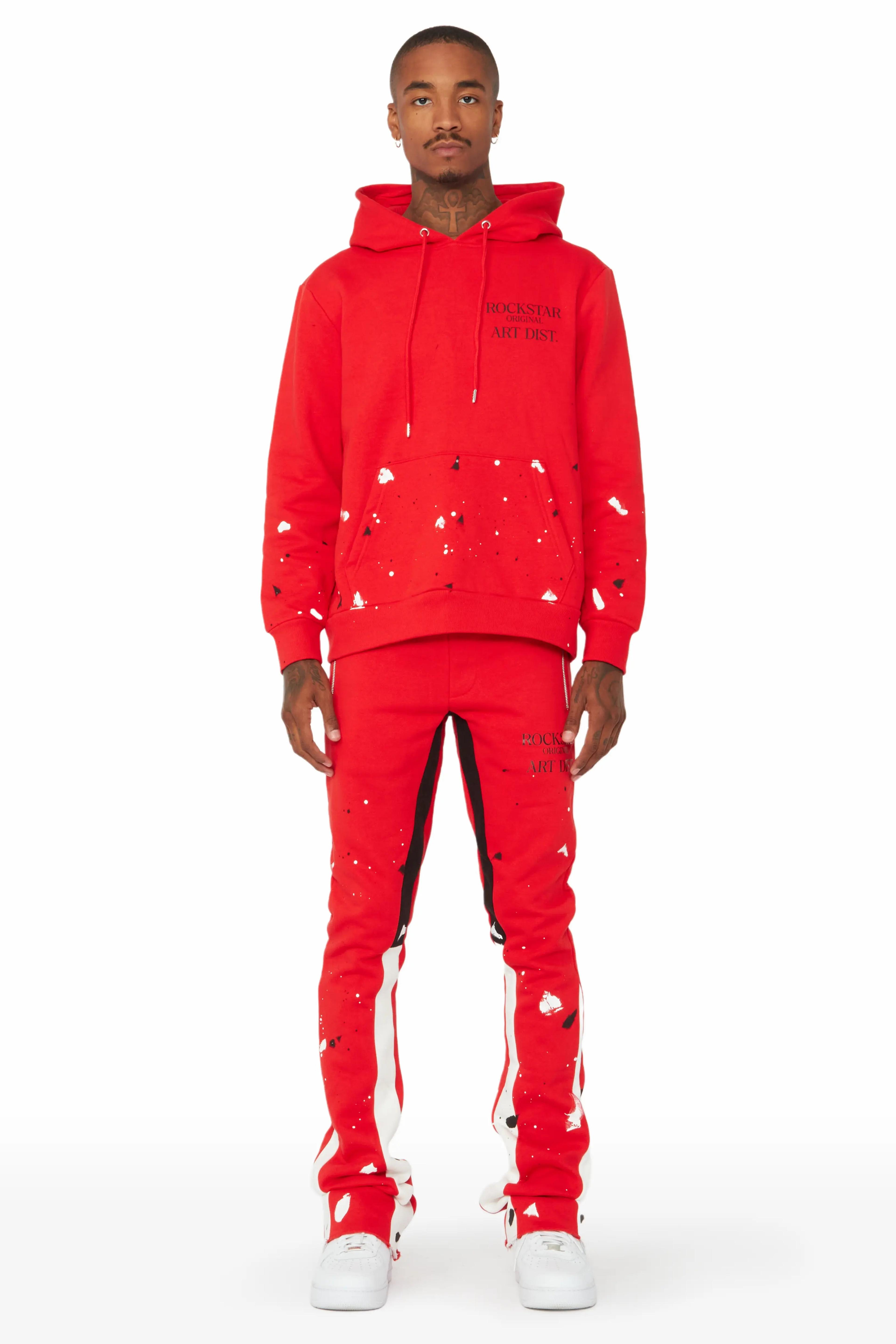 Jaco Red Hoodie Stacked Flare Pant Track Set