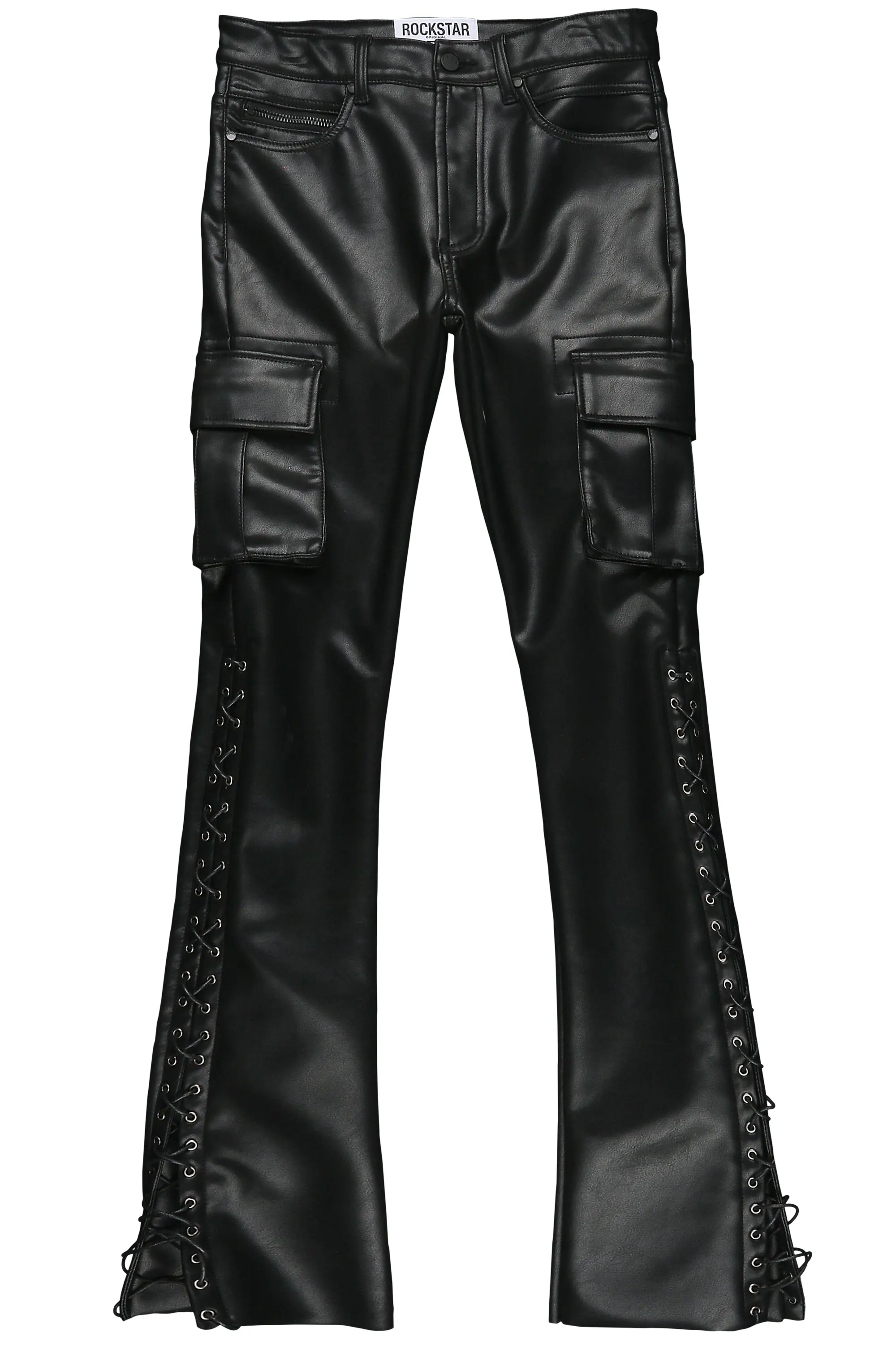 Alternate View 1 of Honor Black Faux Leather Stacked Flare Jean