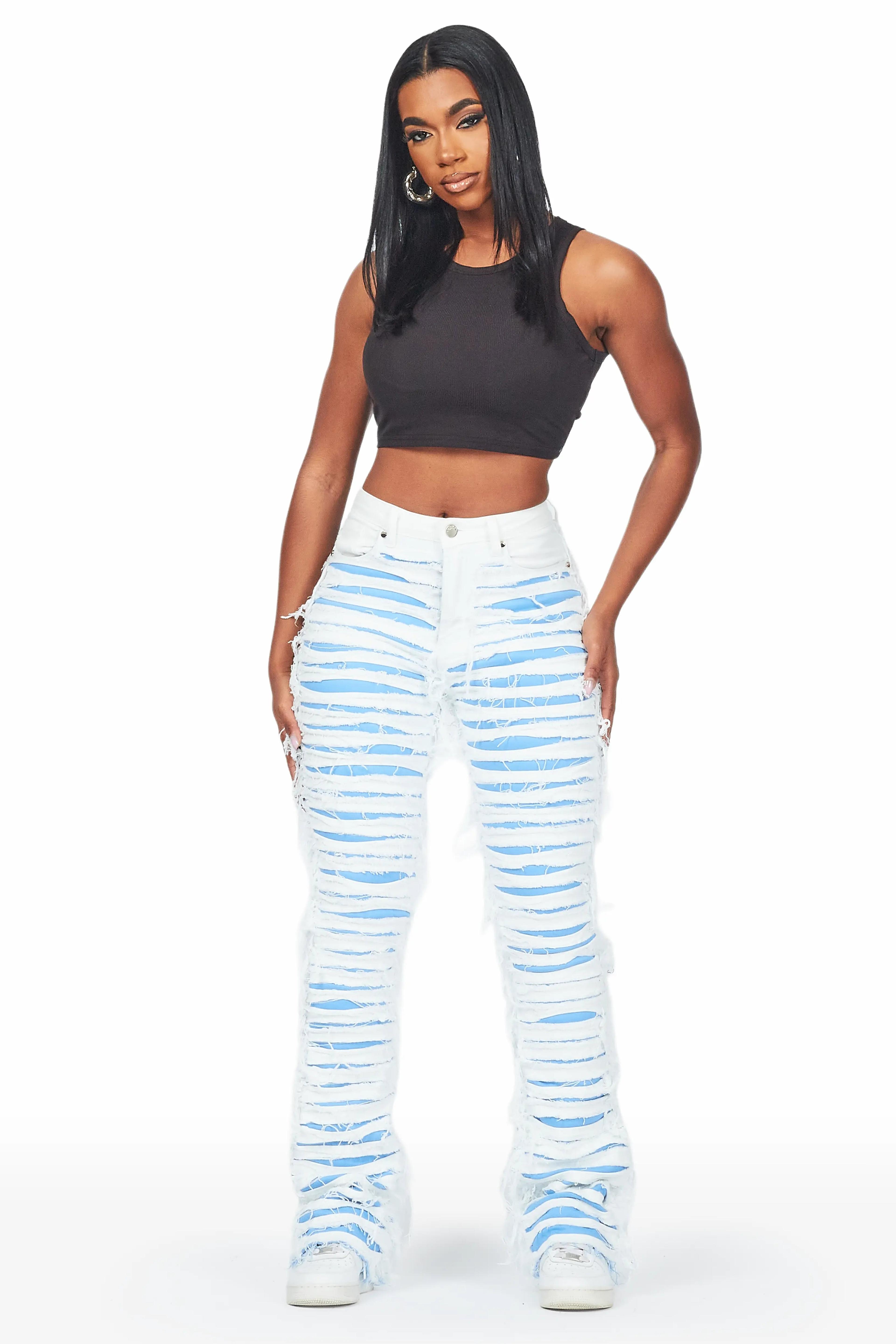 Alternate View 3 of Melany White/Blue Stacked Flared Jean