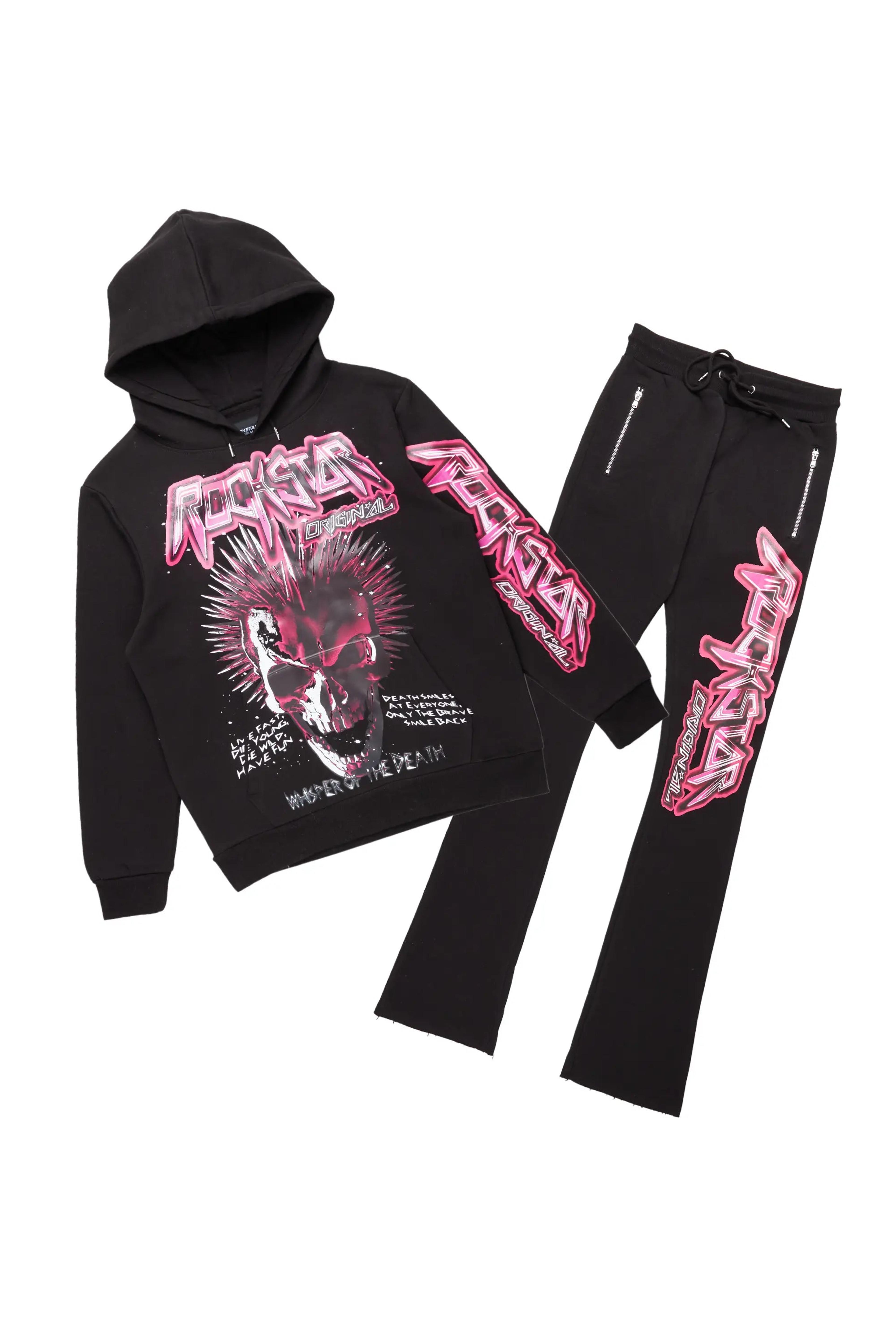 Alternate View 1 of Obern Black/Black Graphic Hoodie/Stacked Flare Pant Track Set