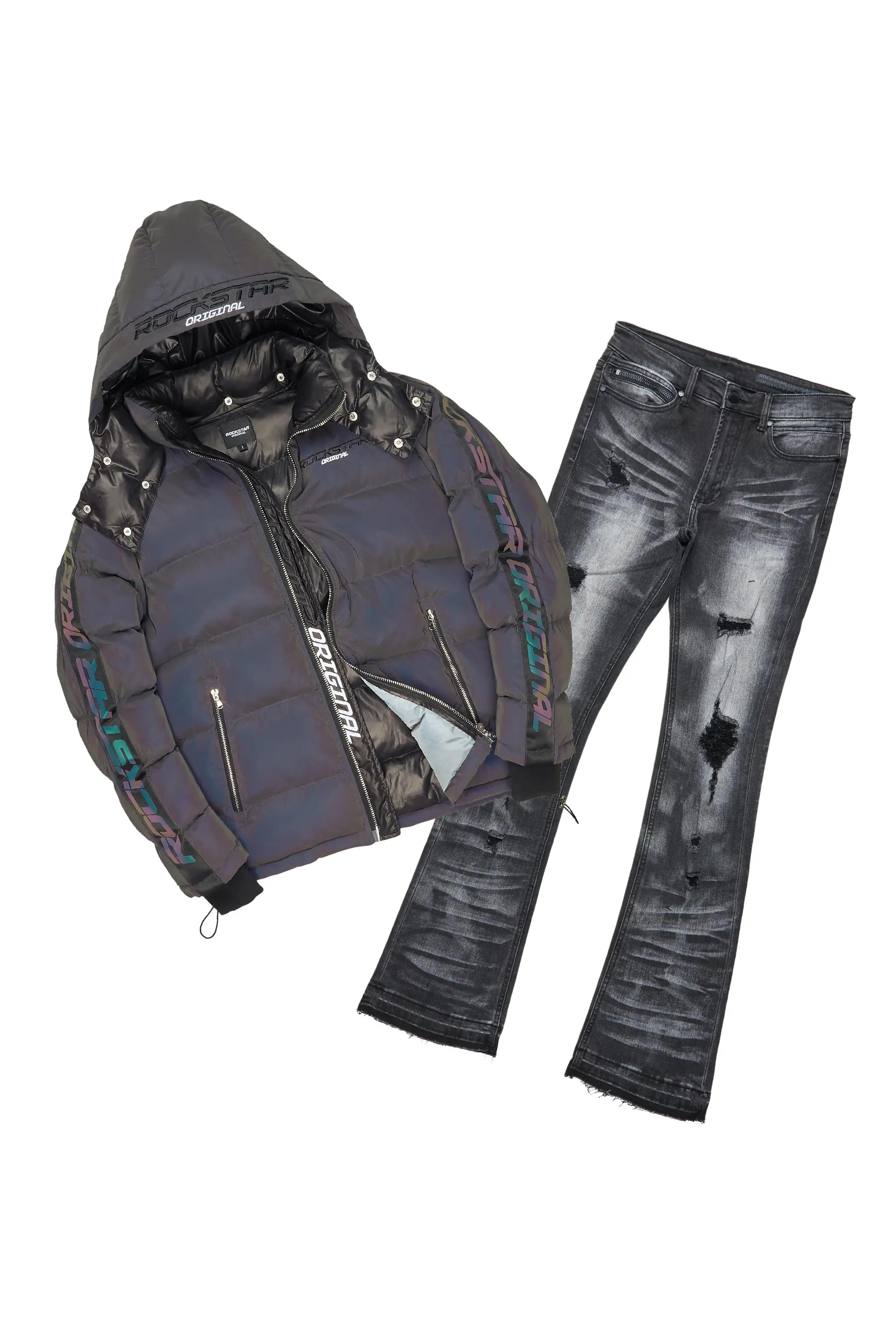 Magic Puffer & Florence Black Stacked Flare Jean Bundle