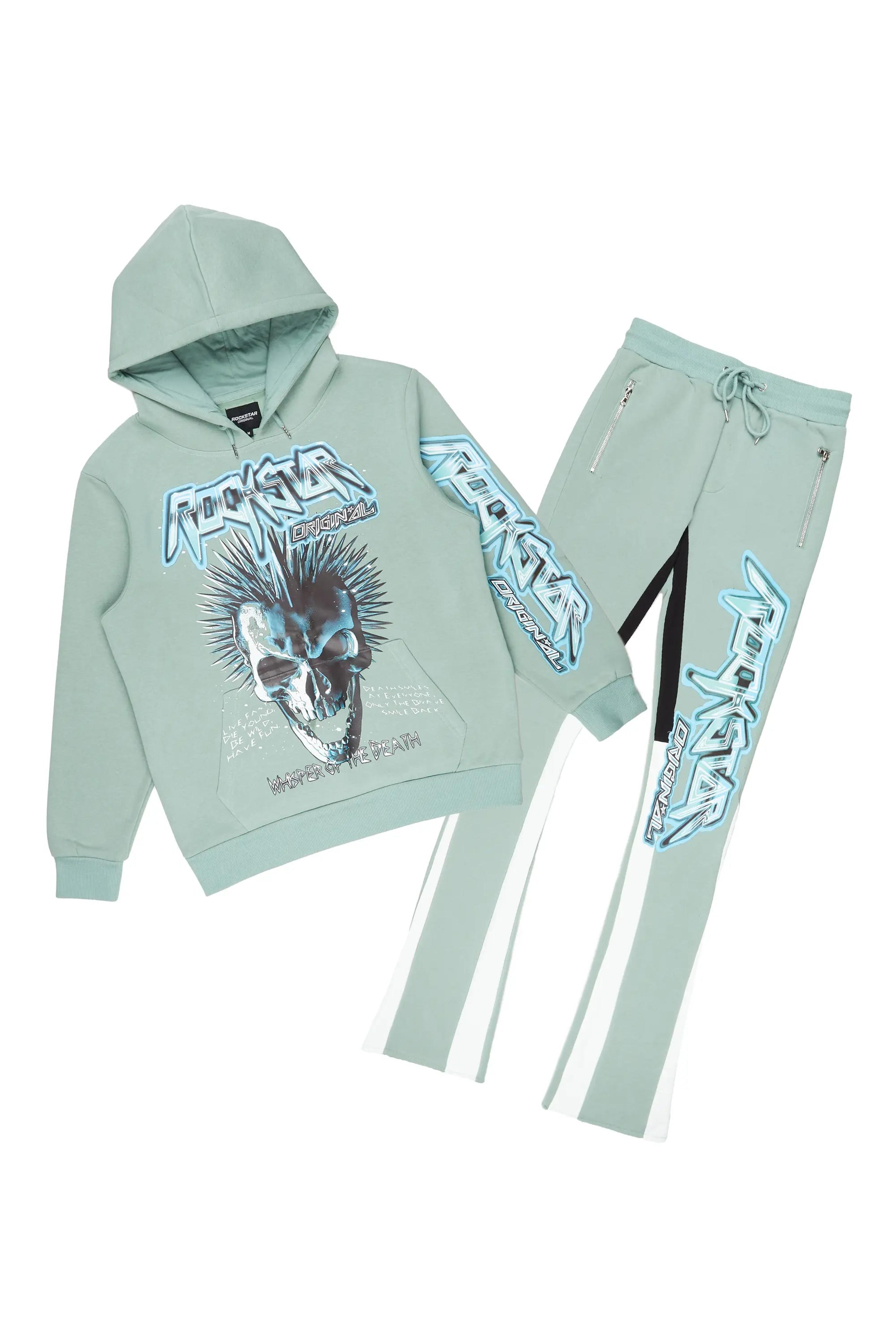 Alternate View 1 of Obern Sage/White Graphic Hoodie/Stacked Flare Pant Track Set