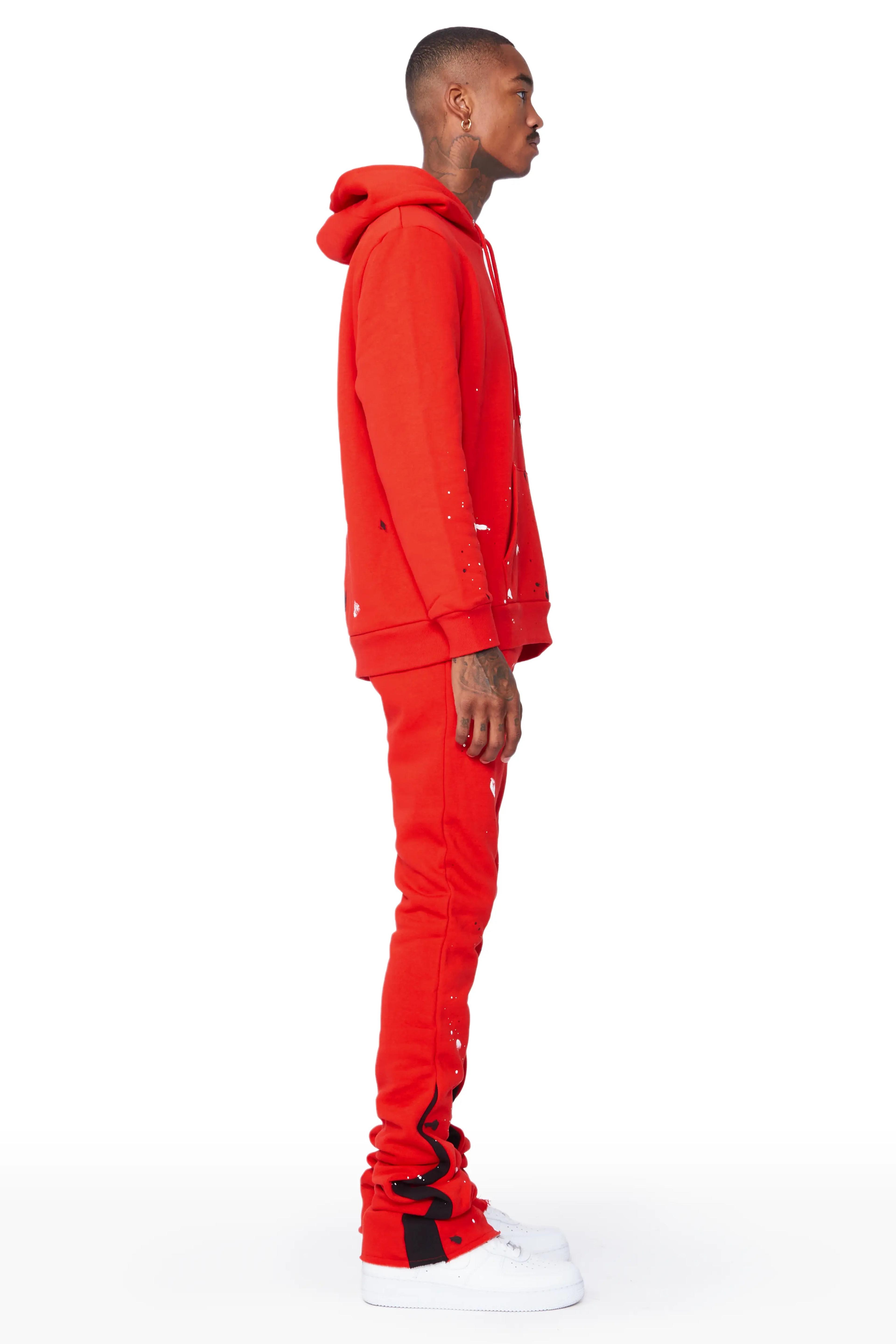 Alternate View 2 of Jaco Red Hoodie/Super Stacked Flare Pant Track Set