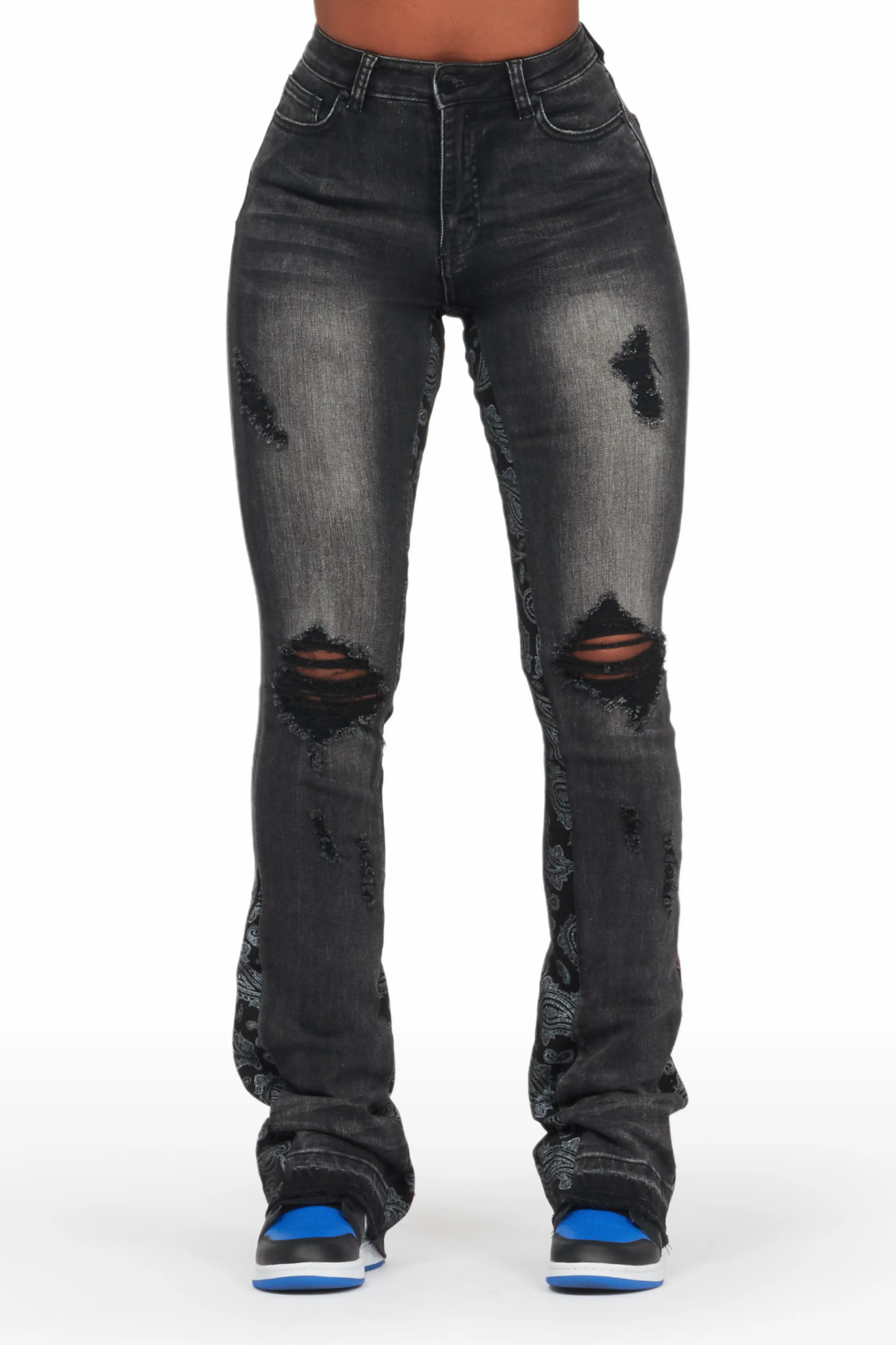 Khaleesy Black Stacked Flare Jean