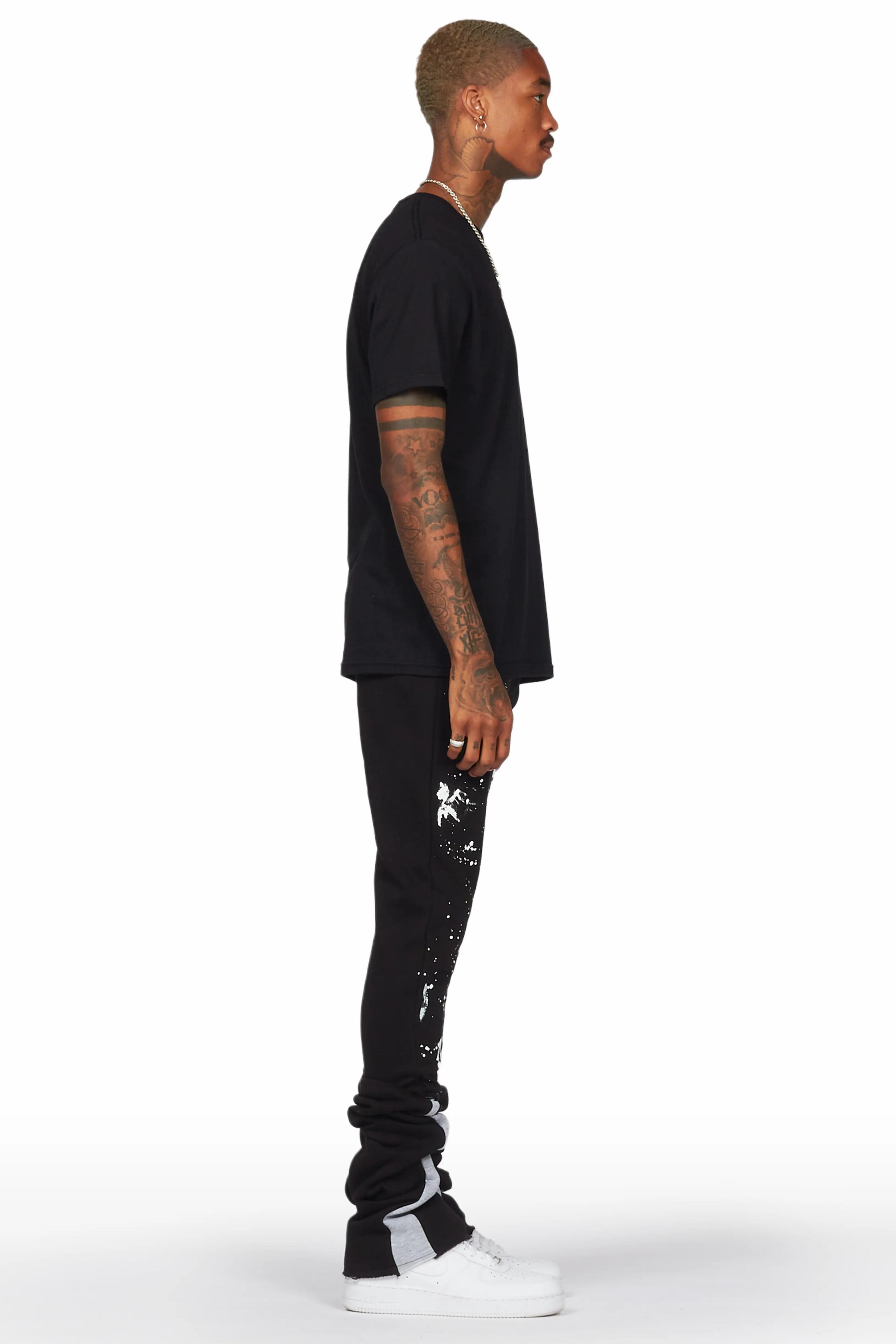 Alternate View 3 of Damone Black Super Stacked Flare Track Pant