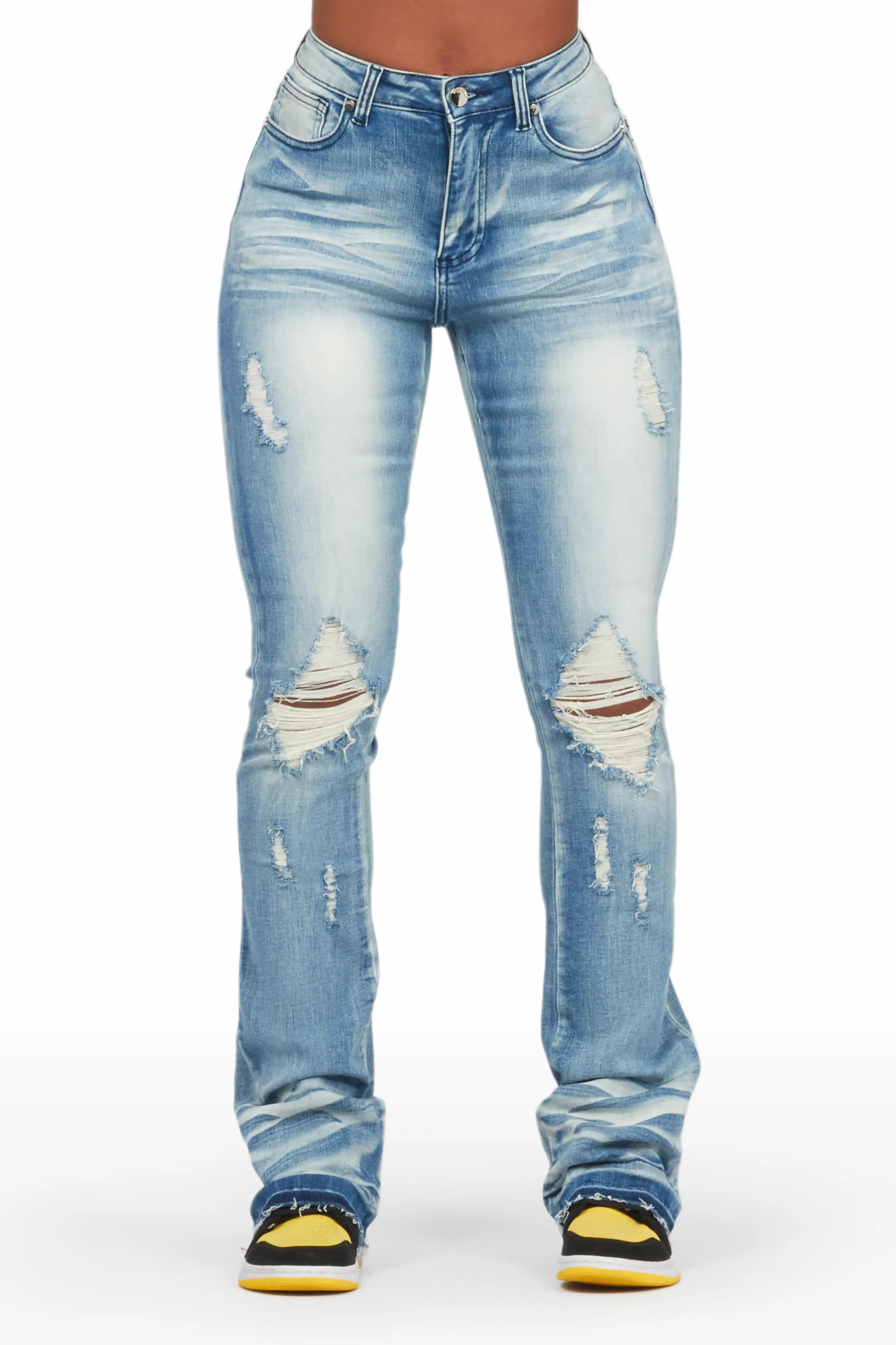 Leilany Light Wash Stacked Flare Jean