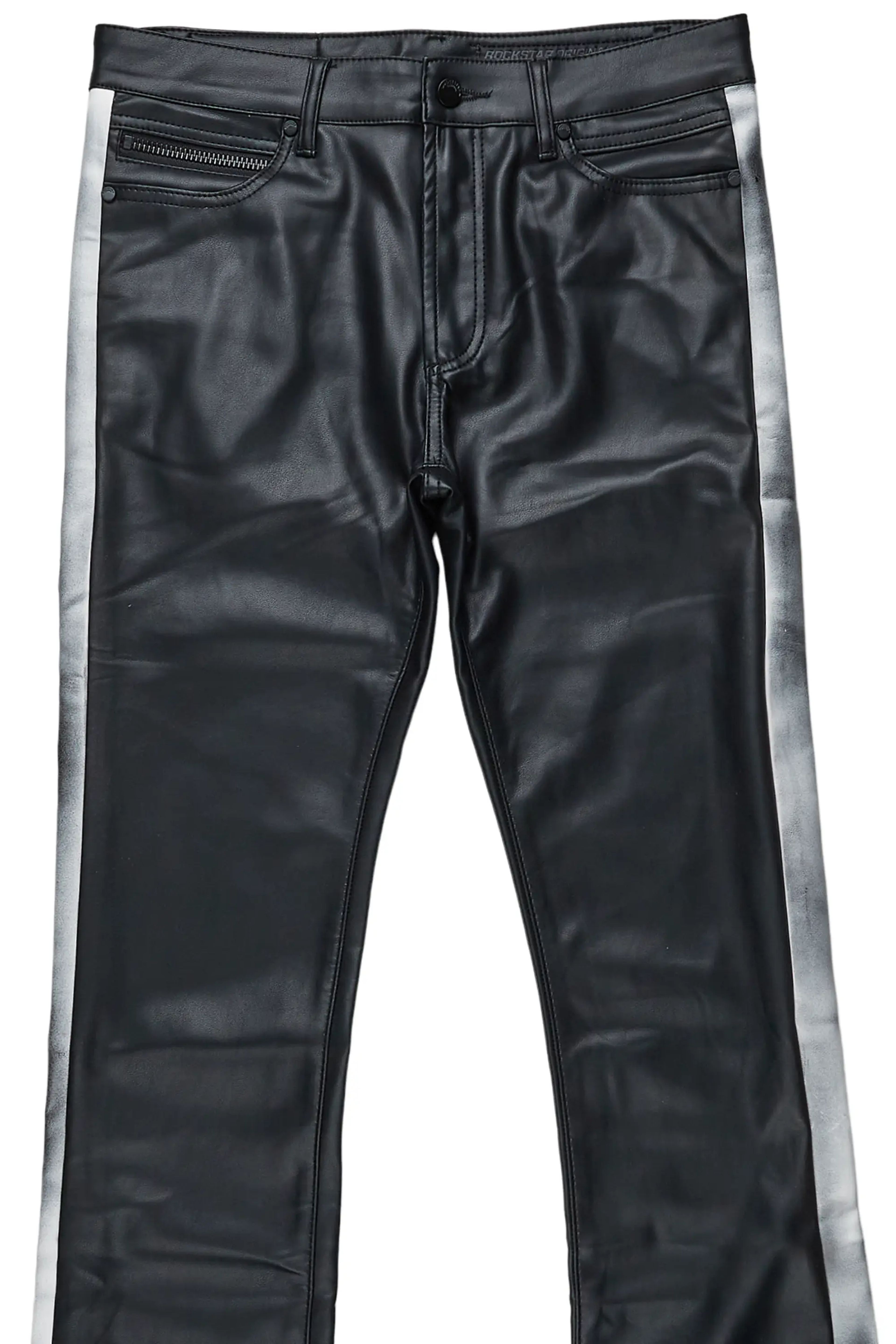 Alternate View 6 of Fusao Black Stacked Faux Leather Jean