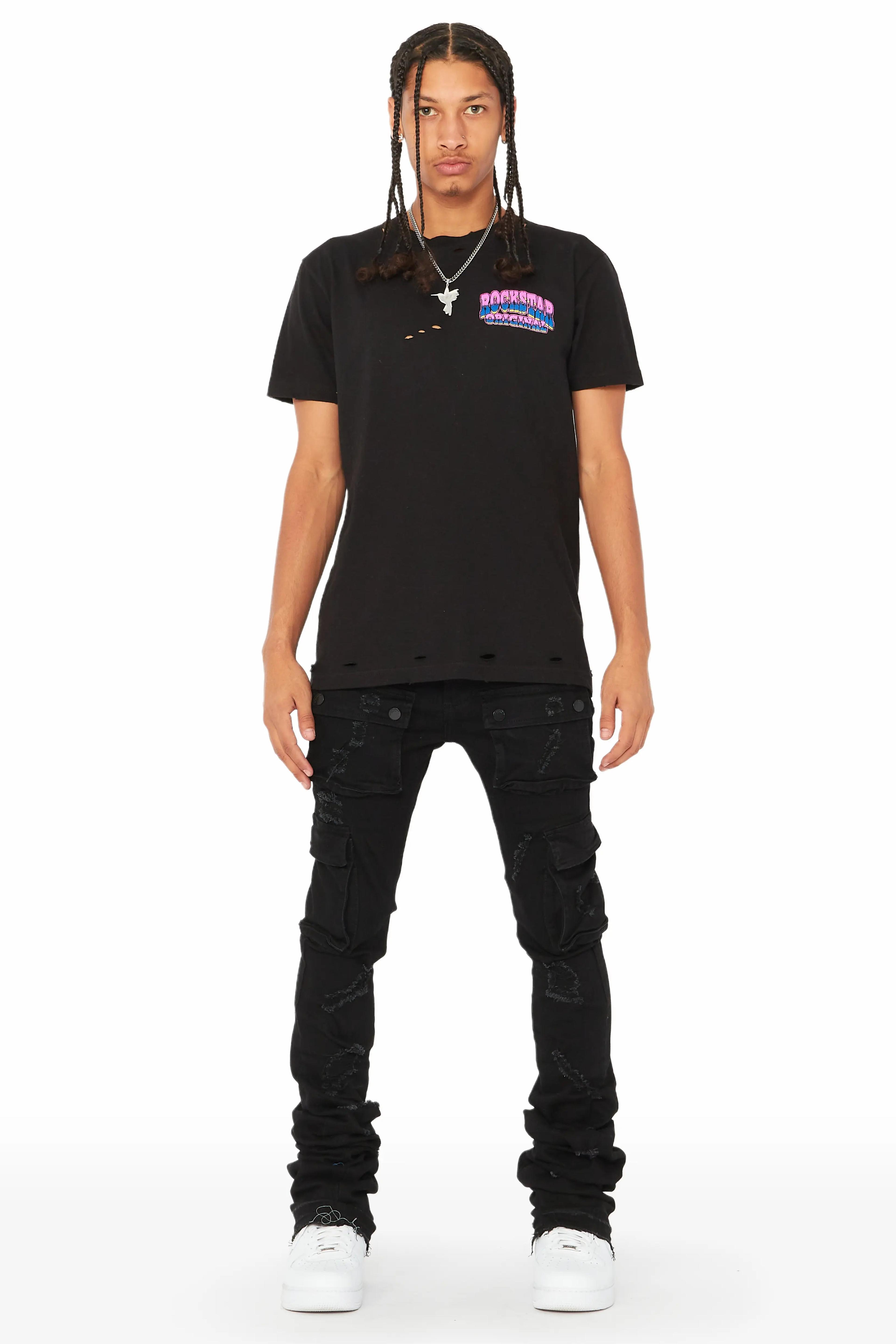 Alternate View 1 of Zaire Black Cargo Super Stacked Flare Jean