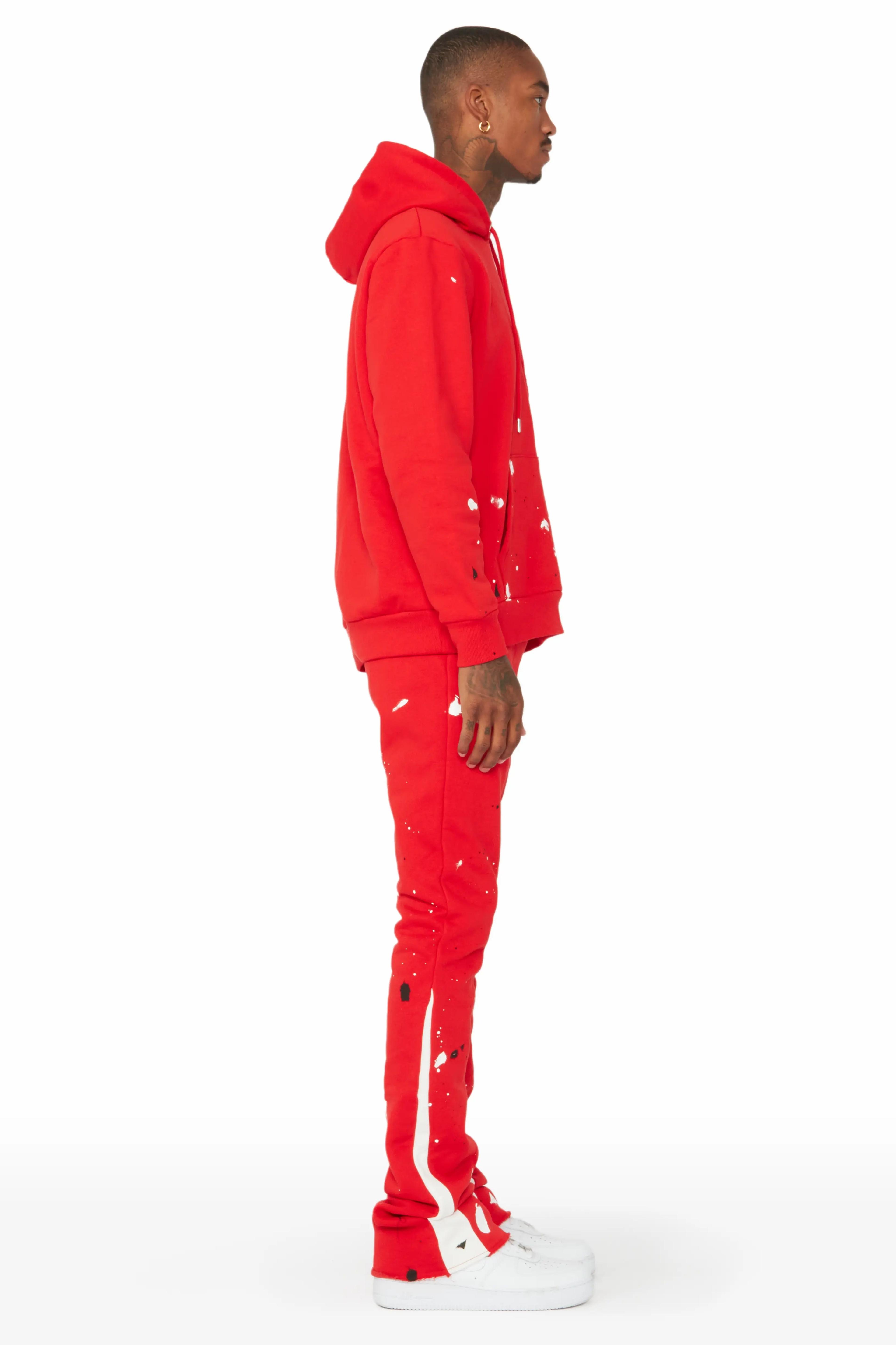 Alternate View 3 of Jaco Red Hoodie Stacked Flare Pant Track Set