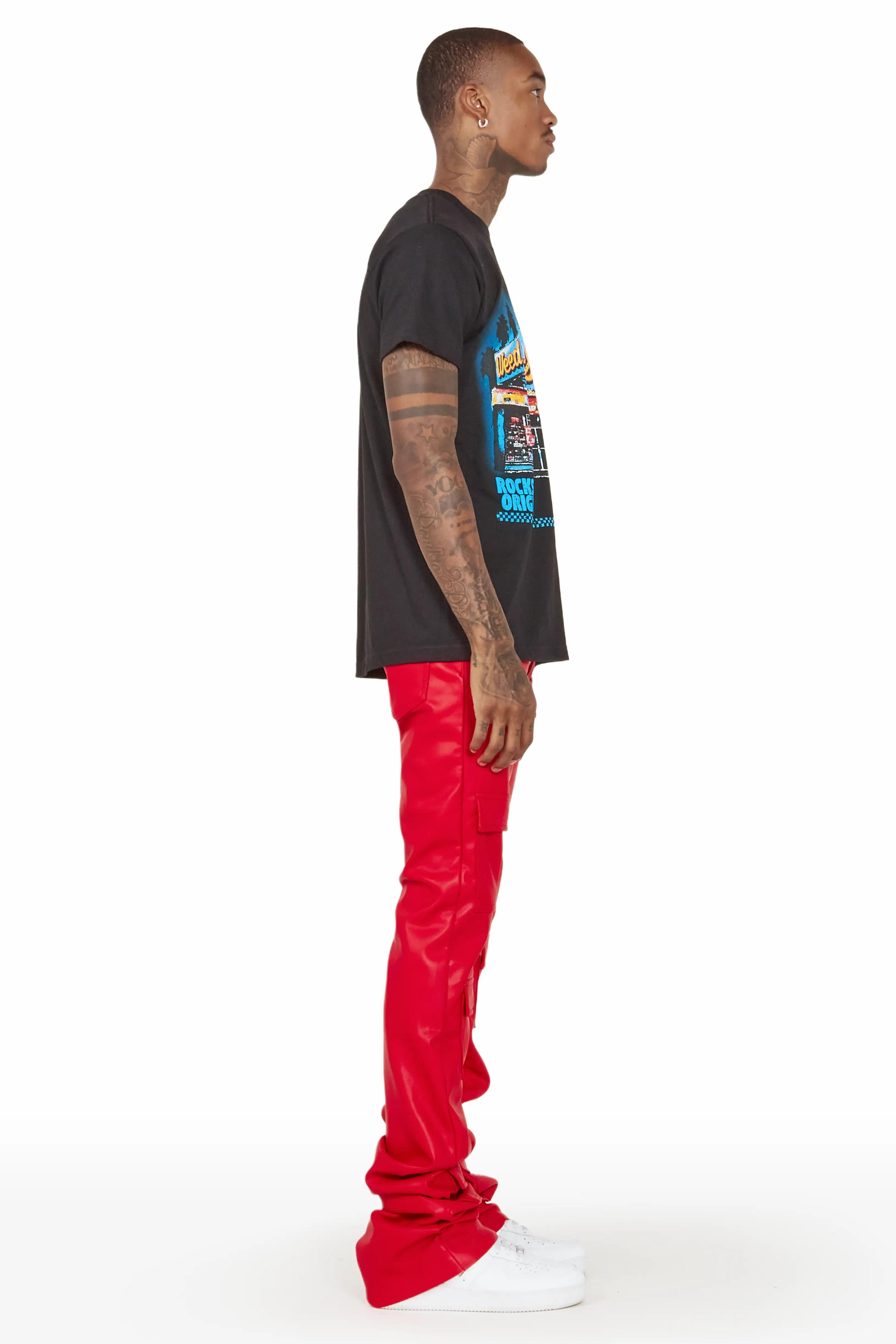 Alternate View 2 of Petrus Red Faux Leather Super Stacked Flare Jean
