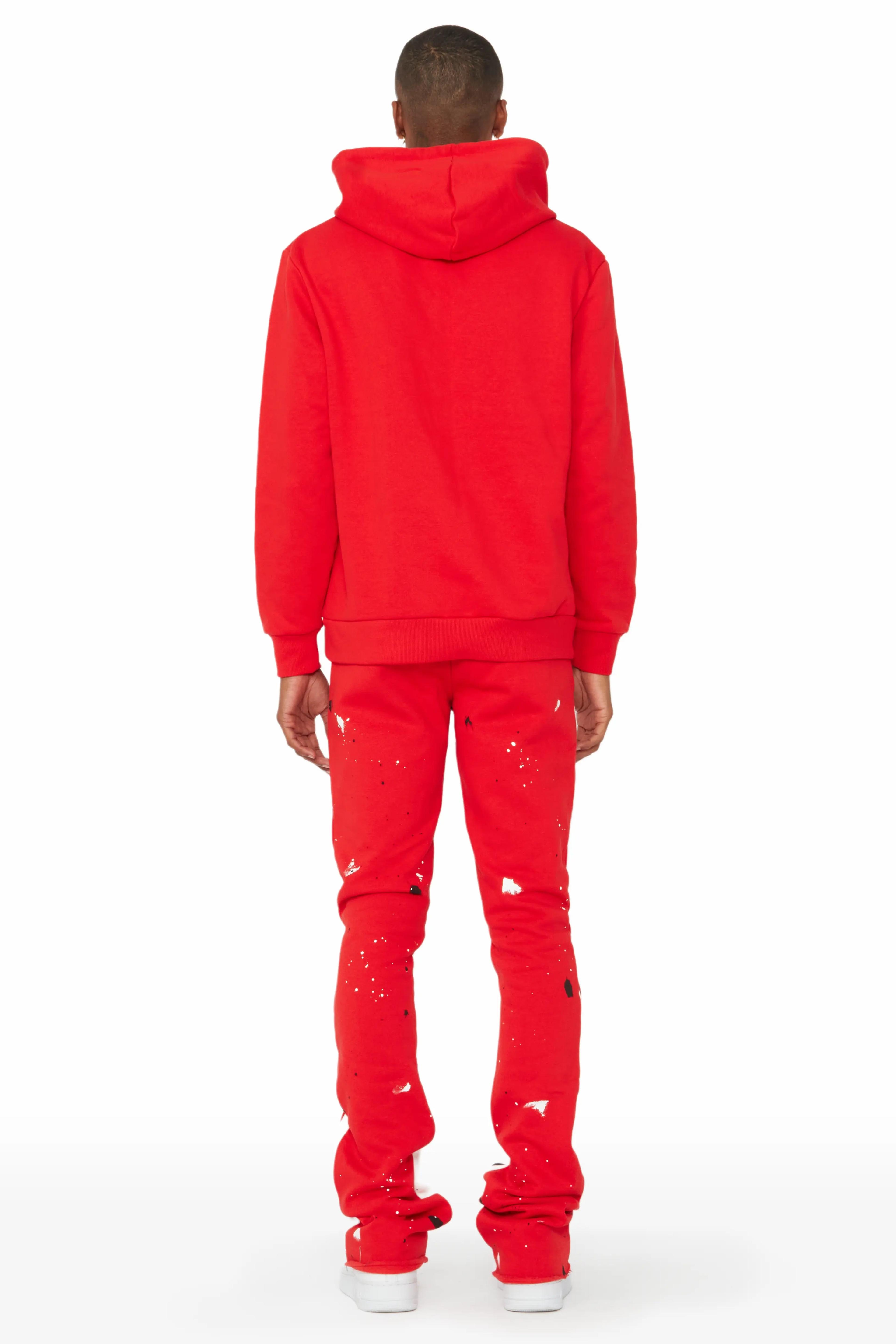 Alternate View 4 of Jaco Red Hoodie Stacked Flare Pant Track Set