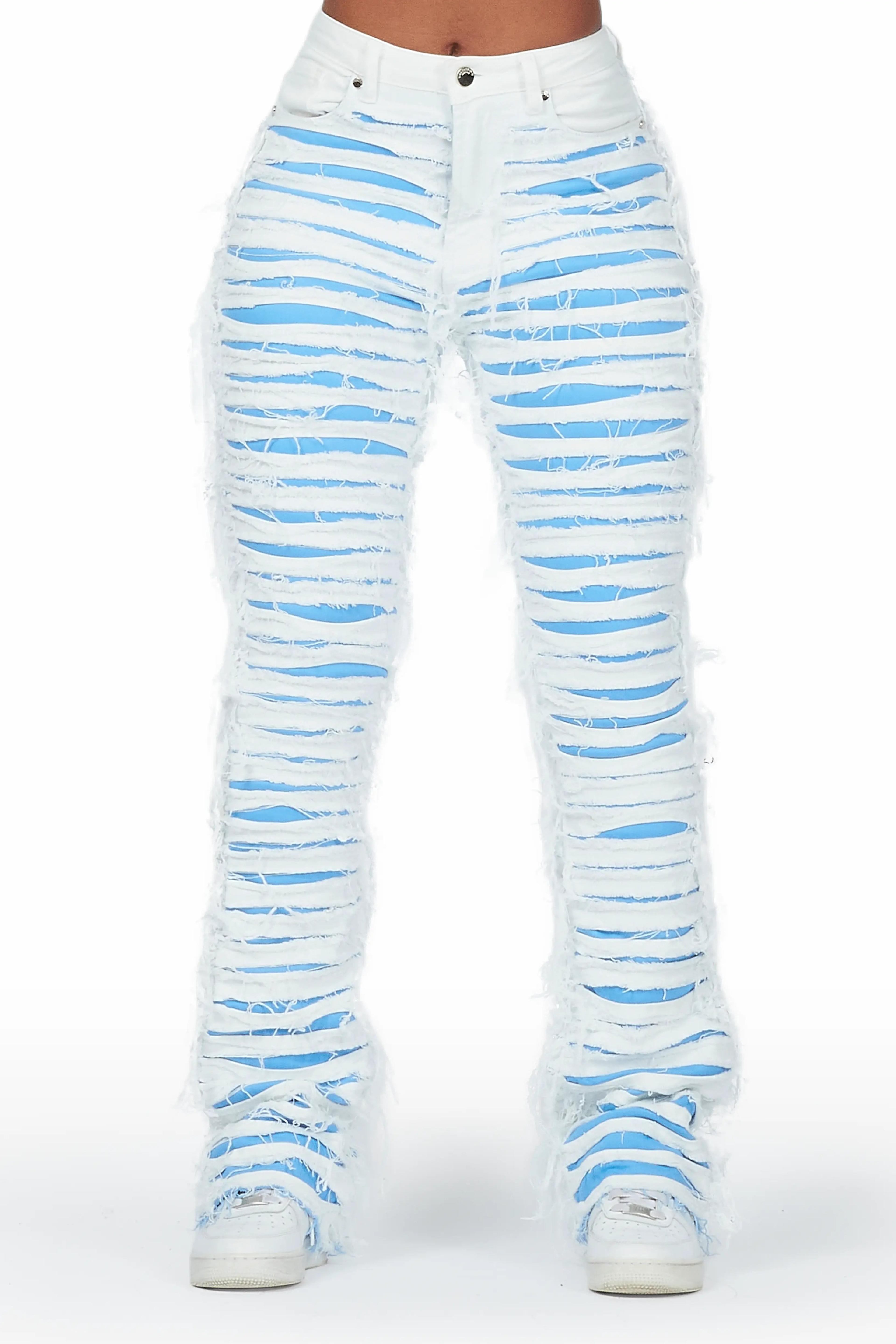 Melany White/Blue Stacked Flared Jean