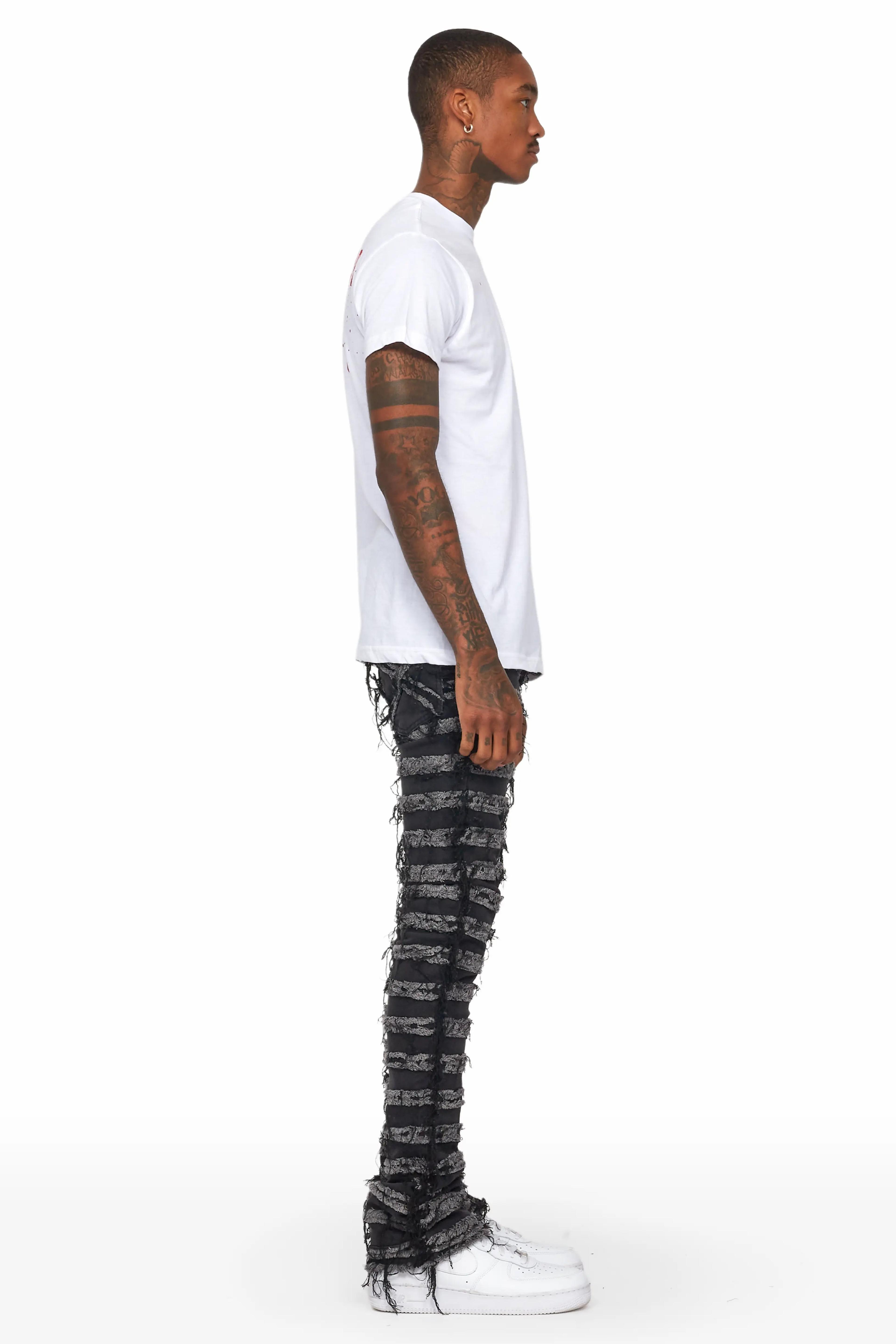 Alternate View 2 of Ayan Dark Grey Distressed Stacked Flare Jeans
