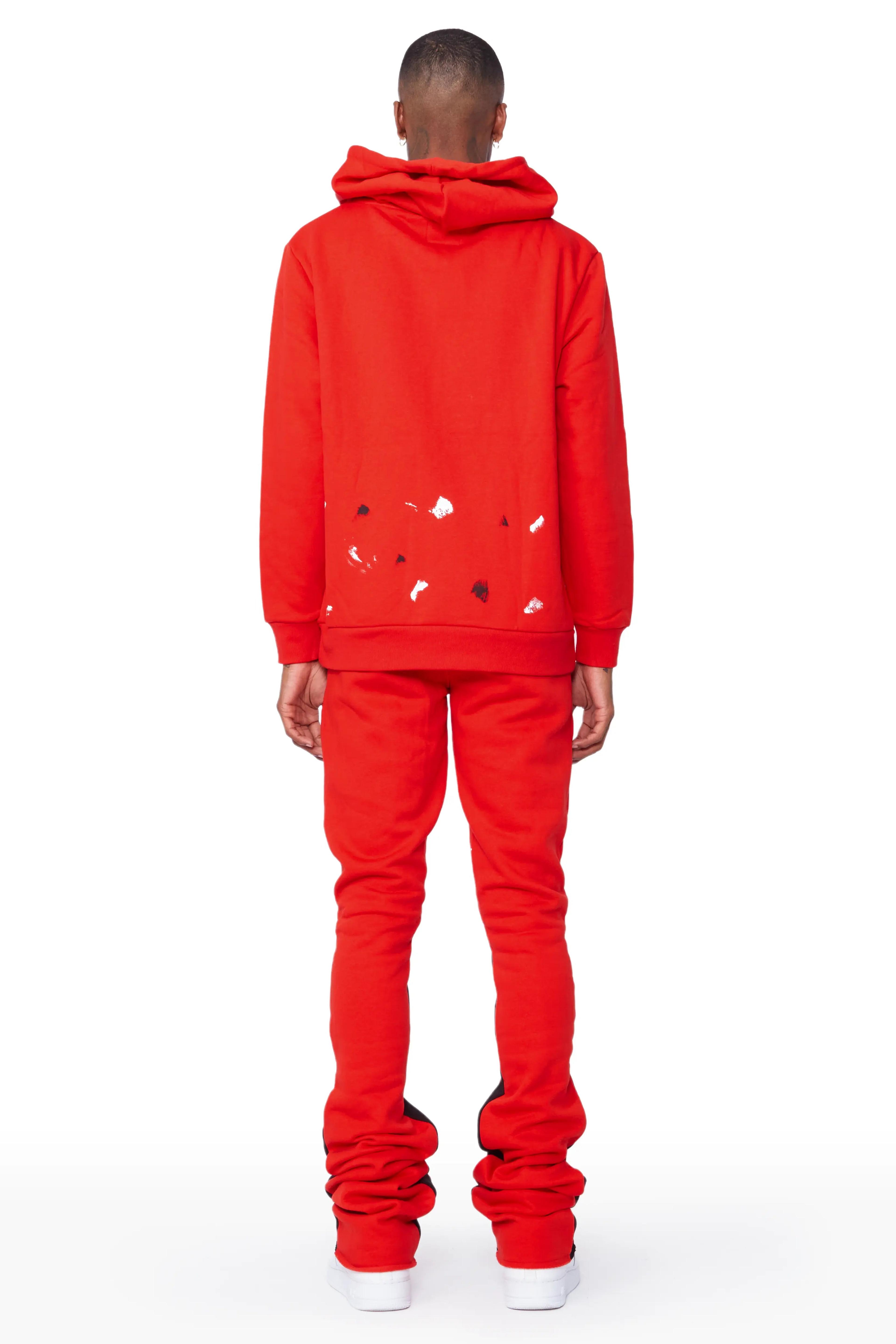 Alternate View 3 of Jaco Red Hoodie/Super Stacked Flare Pant Track Set
