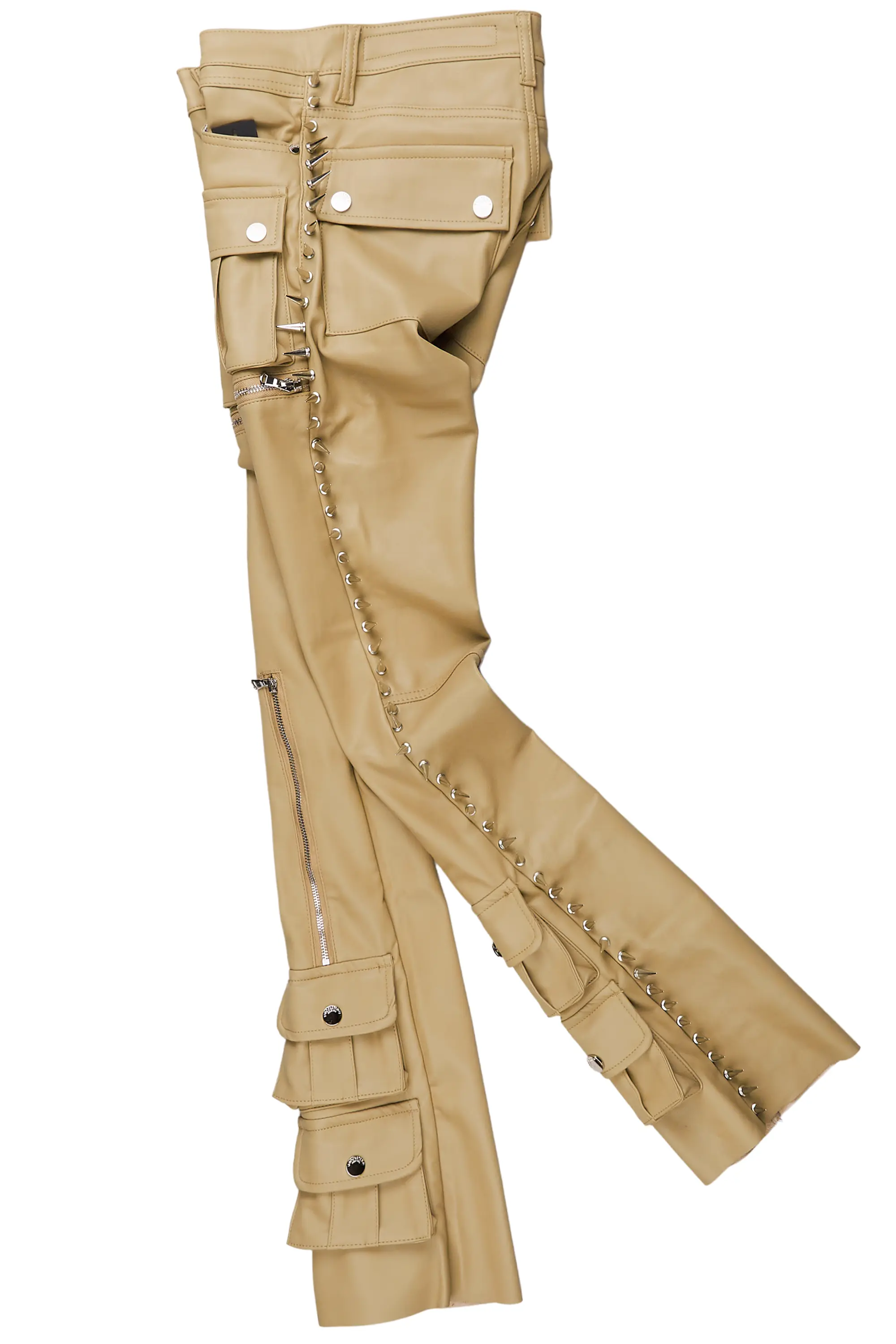 Alternate View 8 of Leopold Beige PU Stacked Flare Jean