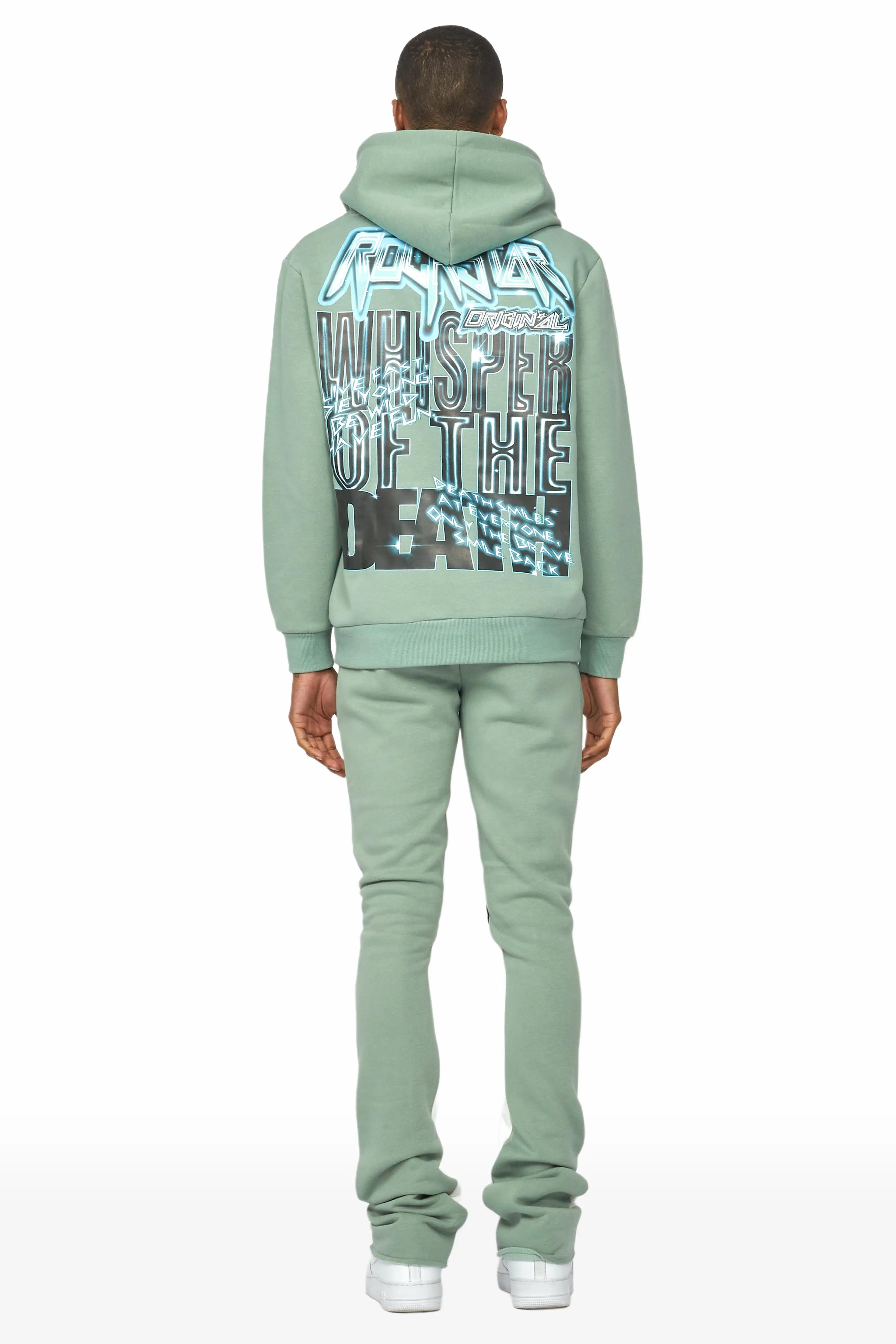 Alternate View 2 of Obern Sage/White Graphic Hoodie/Stacked Flare Pant Track Set