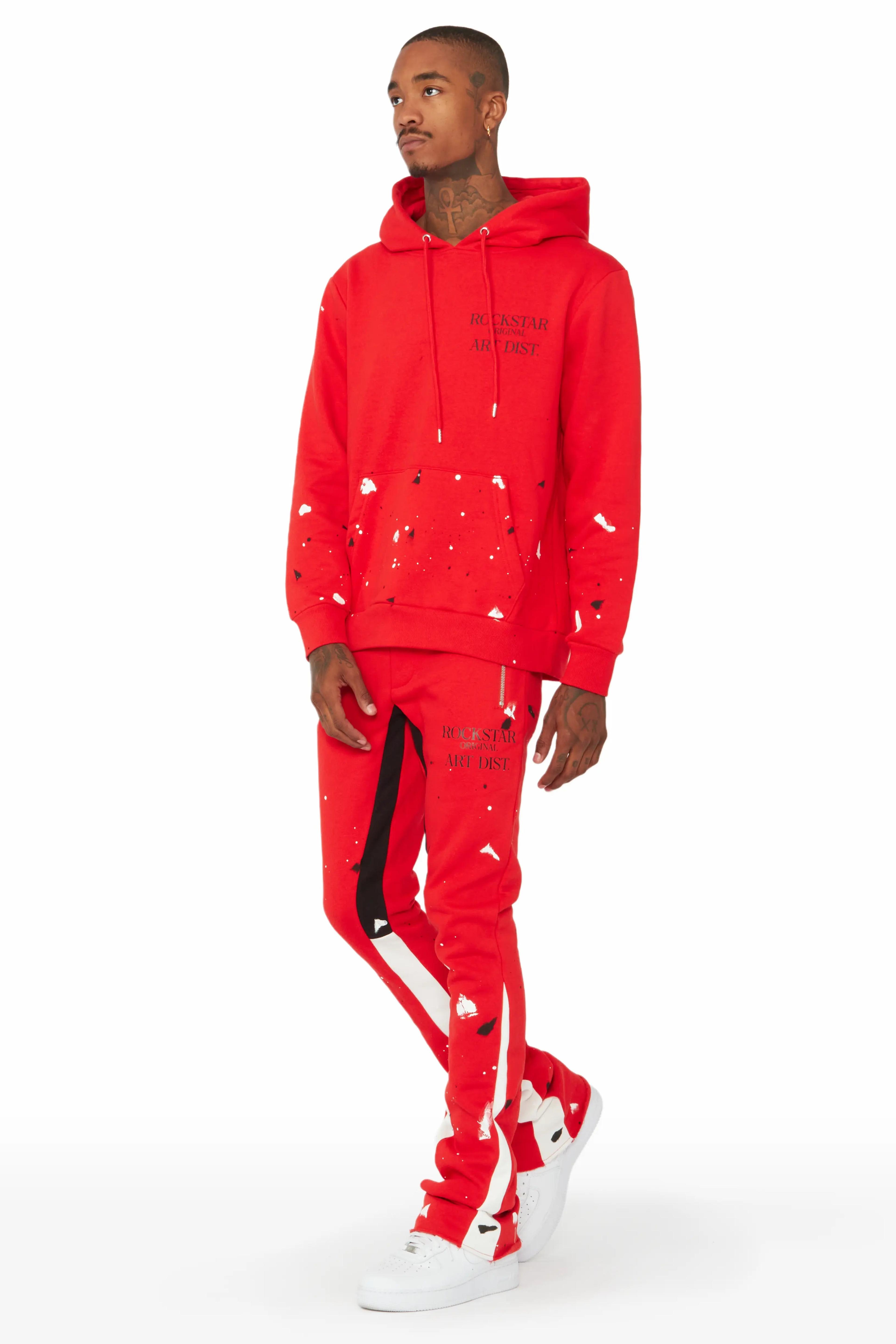 Alternate View 2 of Jaco Red Hoodie Stacked Flare Pant Track Set