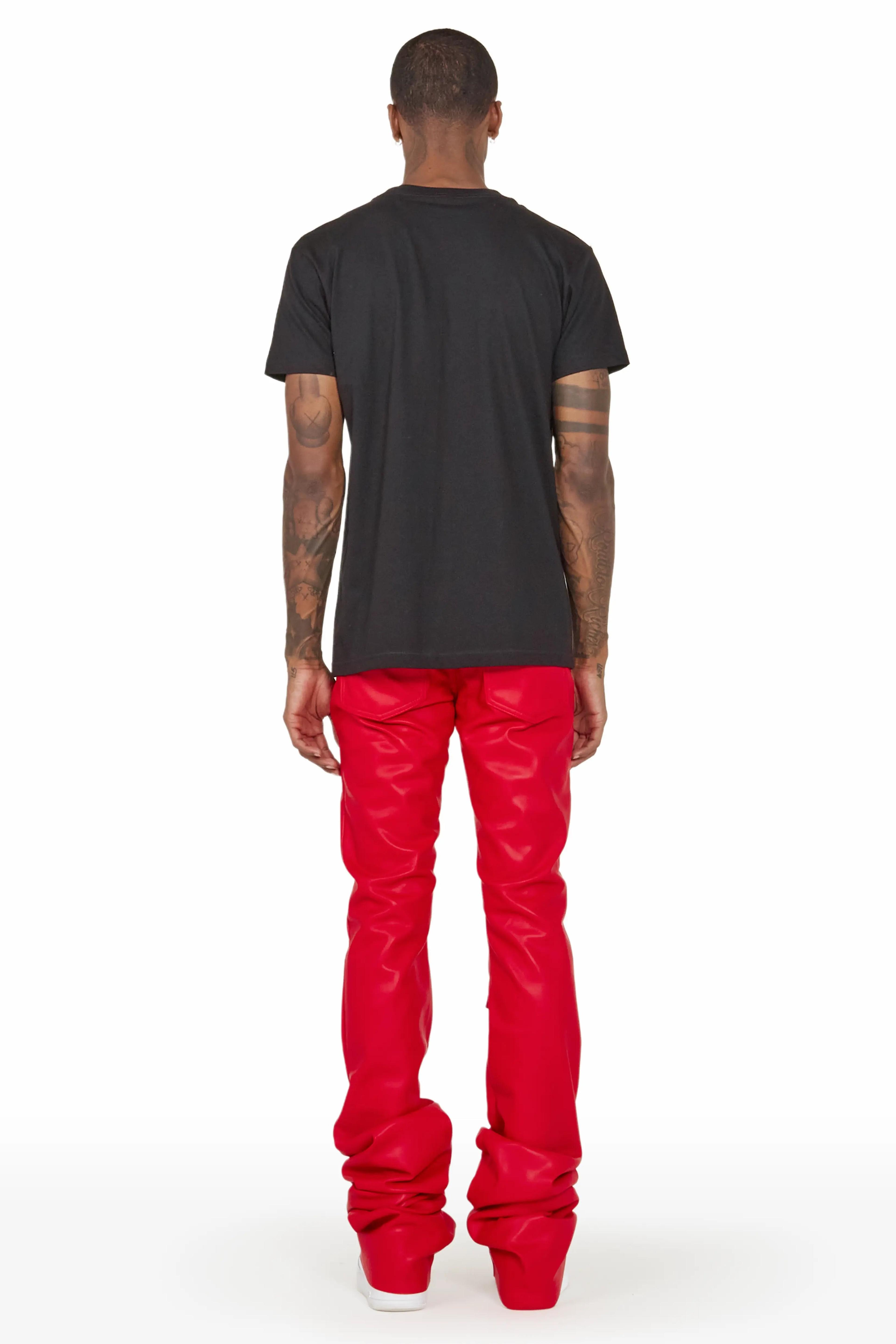 Alternate View 3 of Petrus Red Faux Leather Super Stacked Flare Jean