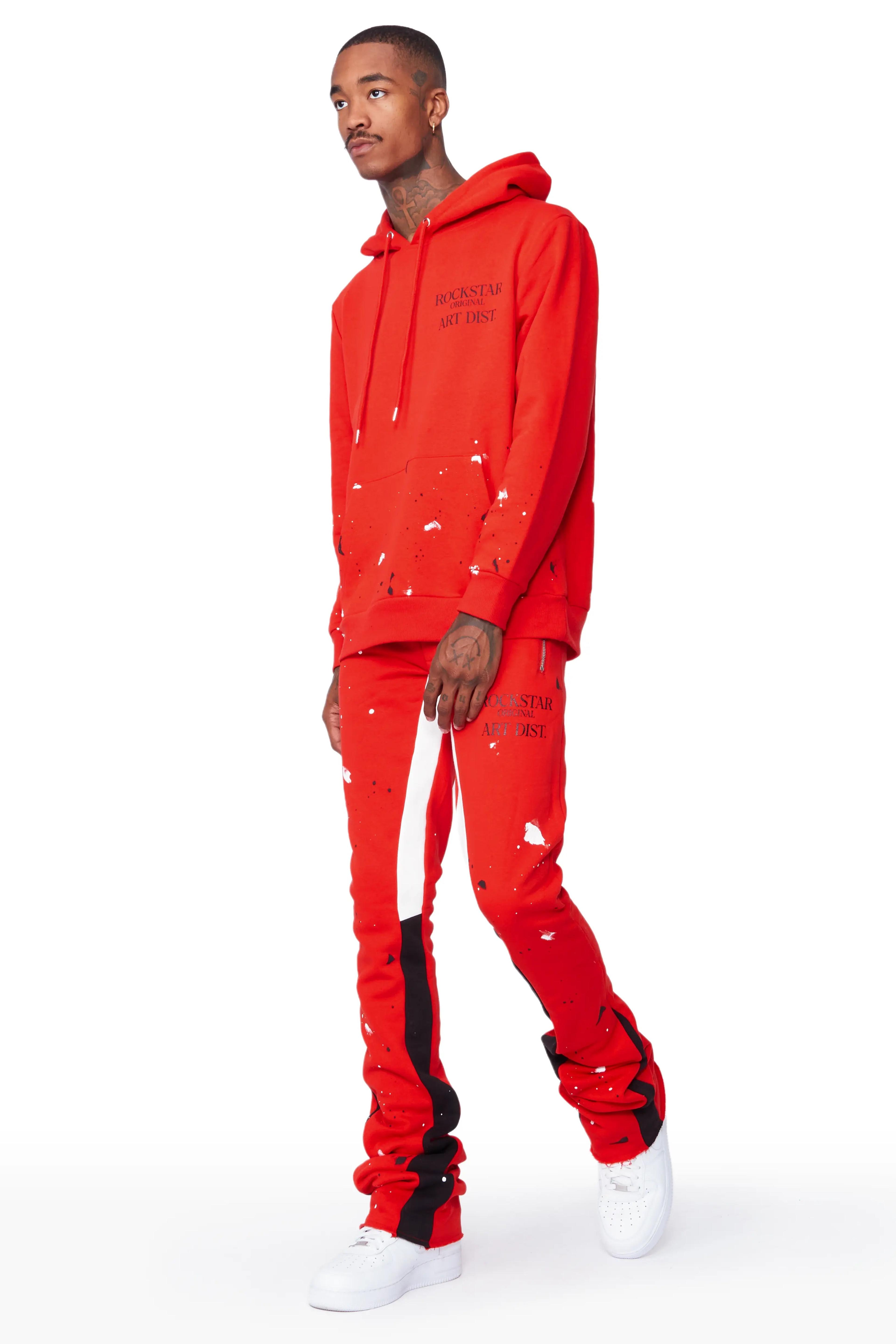 Alternate View 4 of Jaco Red Hoodie/Super Stacked Flare Pant Track Set