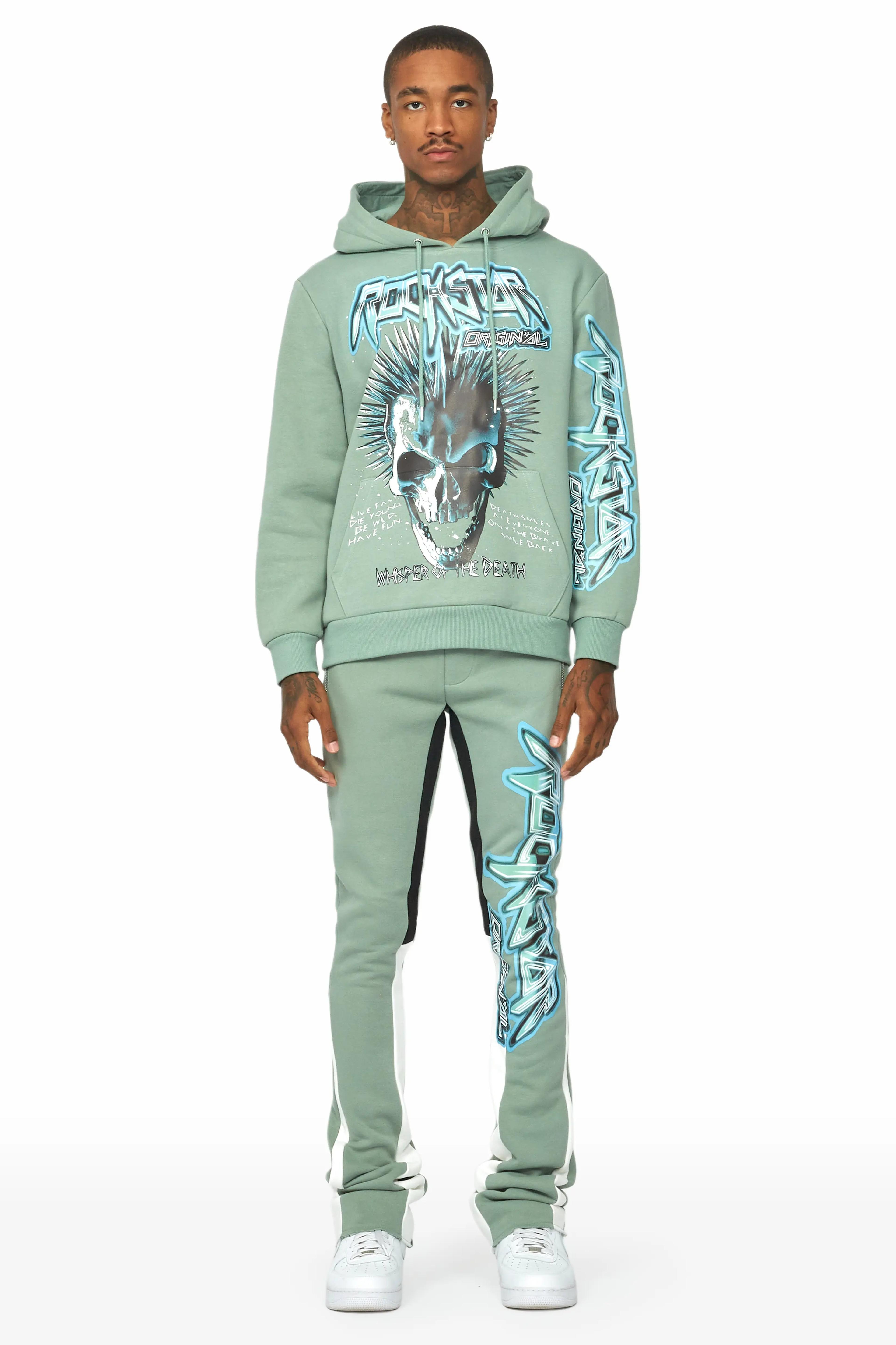Obern Sage/White Graphic Hoodie/Stacked Flare Pant Track Set