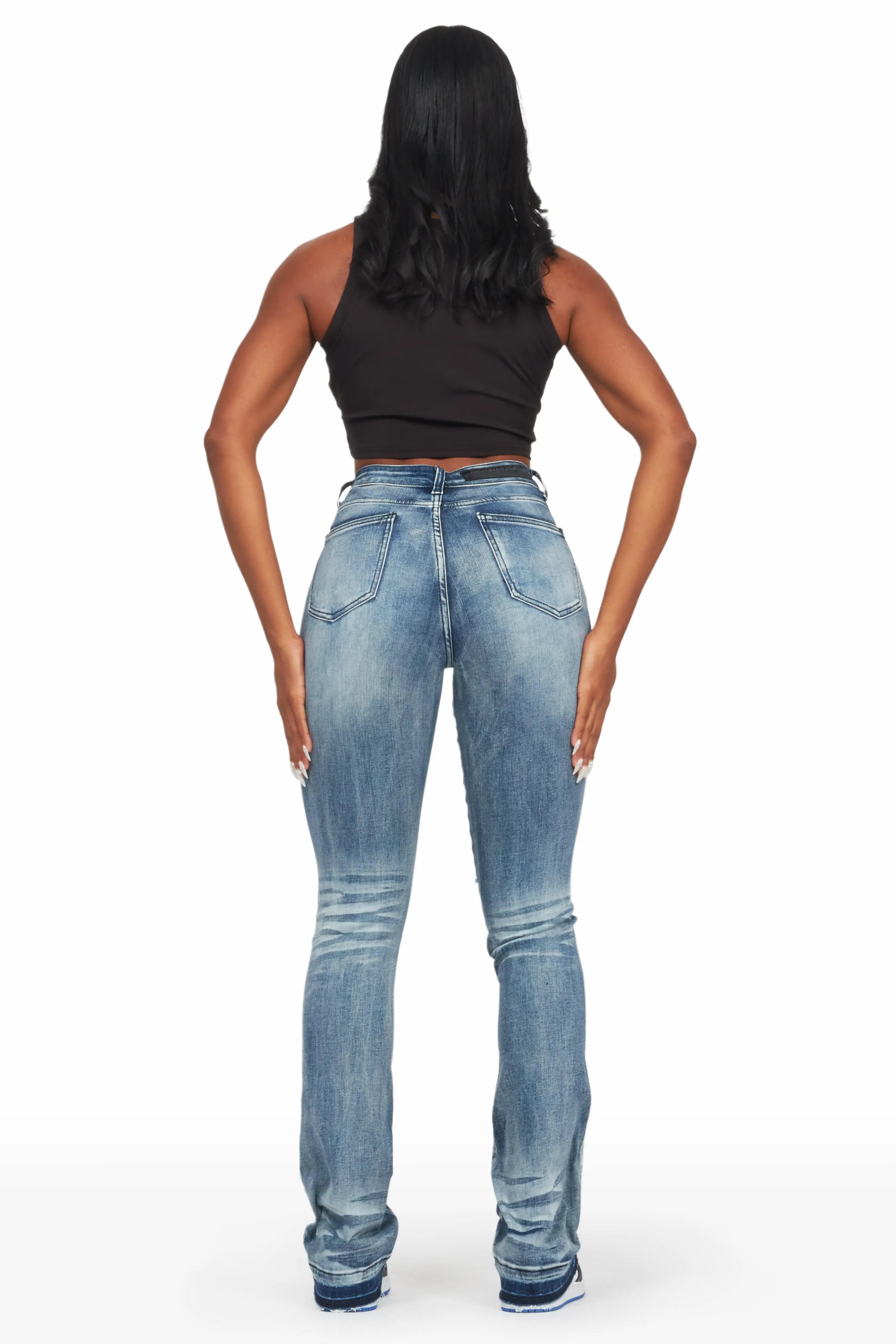 Alternate View 4 of Leilany Dark Wash Stacked Flare Jean